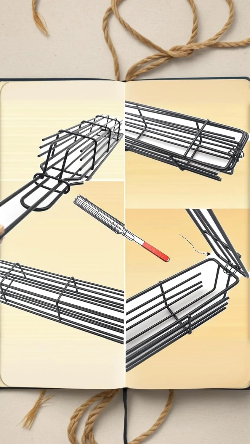 سبد کباب پز استیل ضد زنگ - جعبه گریل بادوام با توری قفل دار و دسته چوبی، برای سبزیجات، میگو، گوشت، هات داگ - لوازم جانبی باربیکیو در فضای باز سبد کباب پز استیل ضد زنگ - جعبه گریل بادوام با توری قفل دار و دسته چوبی، برای سبزیجات، میگو، گوشت، هات داگ - لوازم جانبی باربیکیو در فضای باز