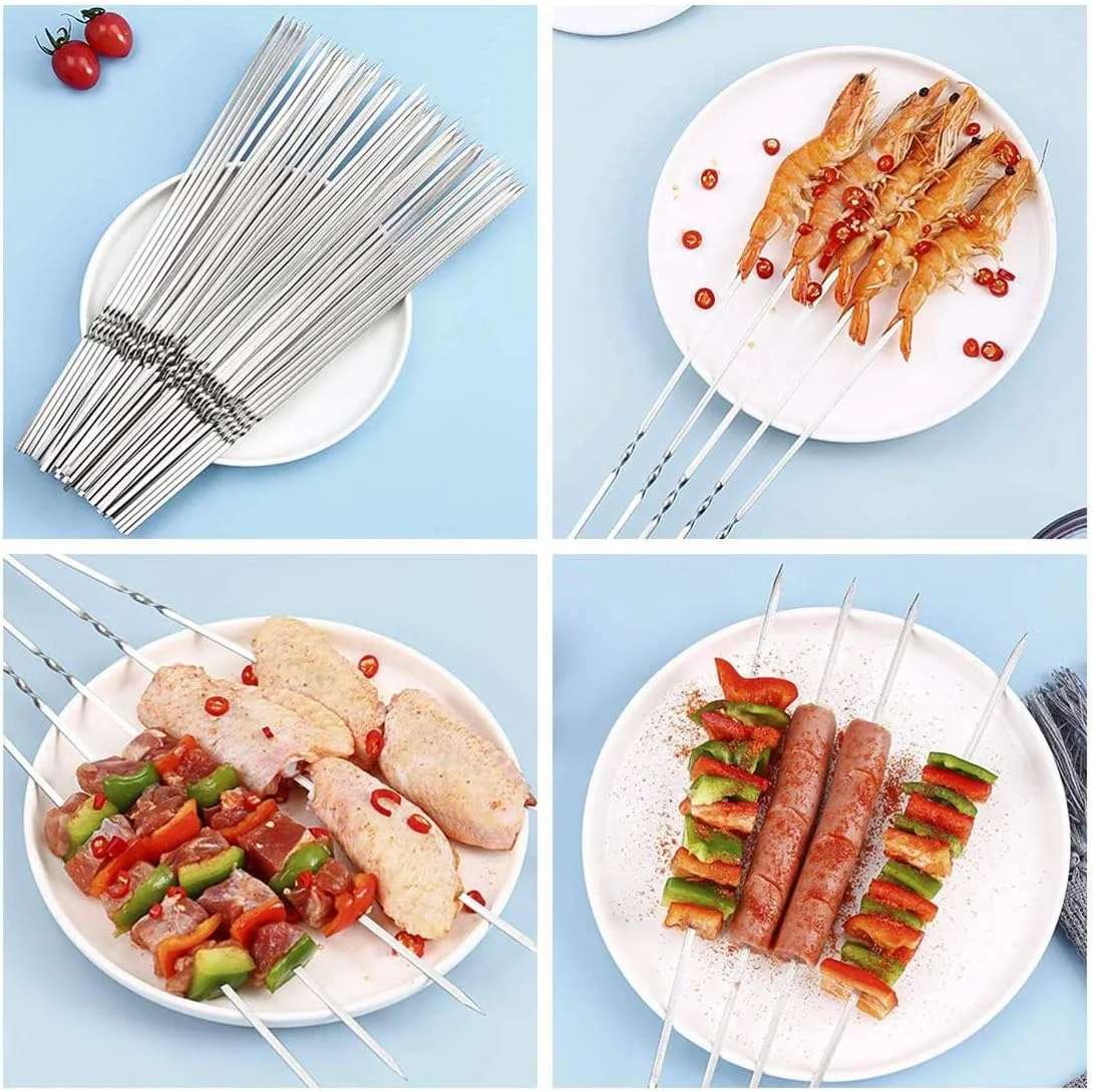 ۵۰ عدد سیخ کباب استیل قابل استفاده مجدد، سیخ های فلزی تخت باربیکیو، سیخ های شیشلیک، سیخ های گریل گوشت، لوازم جانبی کمپینگ ۵۰ عدد سیخ کباب استیل قابل استفاده مجدد، سیخ های فلزی تخت باربیکیو، سیخ های شیشلیک، سیخ های گریل گوشت، لوازم جانبی کمپینگ