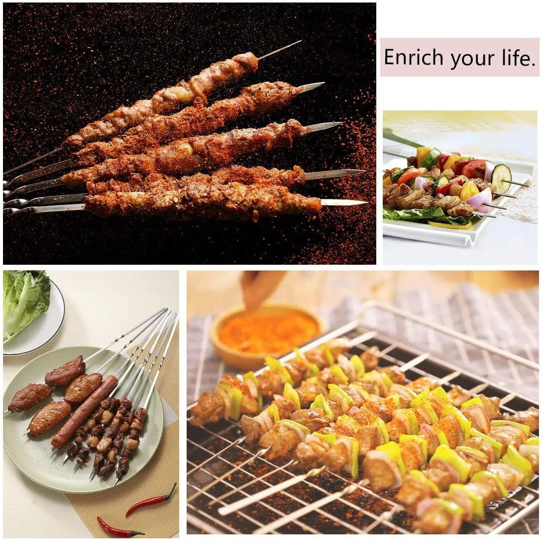 ۵۰ عدد سیخ کباب استیل قابل استفاده مجدد، سیخ های فلزی تخت باربیکیو، سیخ های شیشلیک، سیخ های گریل گوشت، لوازم جانبی کمپینگ ۵۰ عدد سیخ کباب استیل قابل استفاده مجدد، سیخ های فلزی تخت باربیکیو، سیخ های شیشلیک، سیخ های گریل گوشت، لوازم جانبی کمپینگ