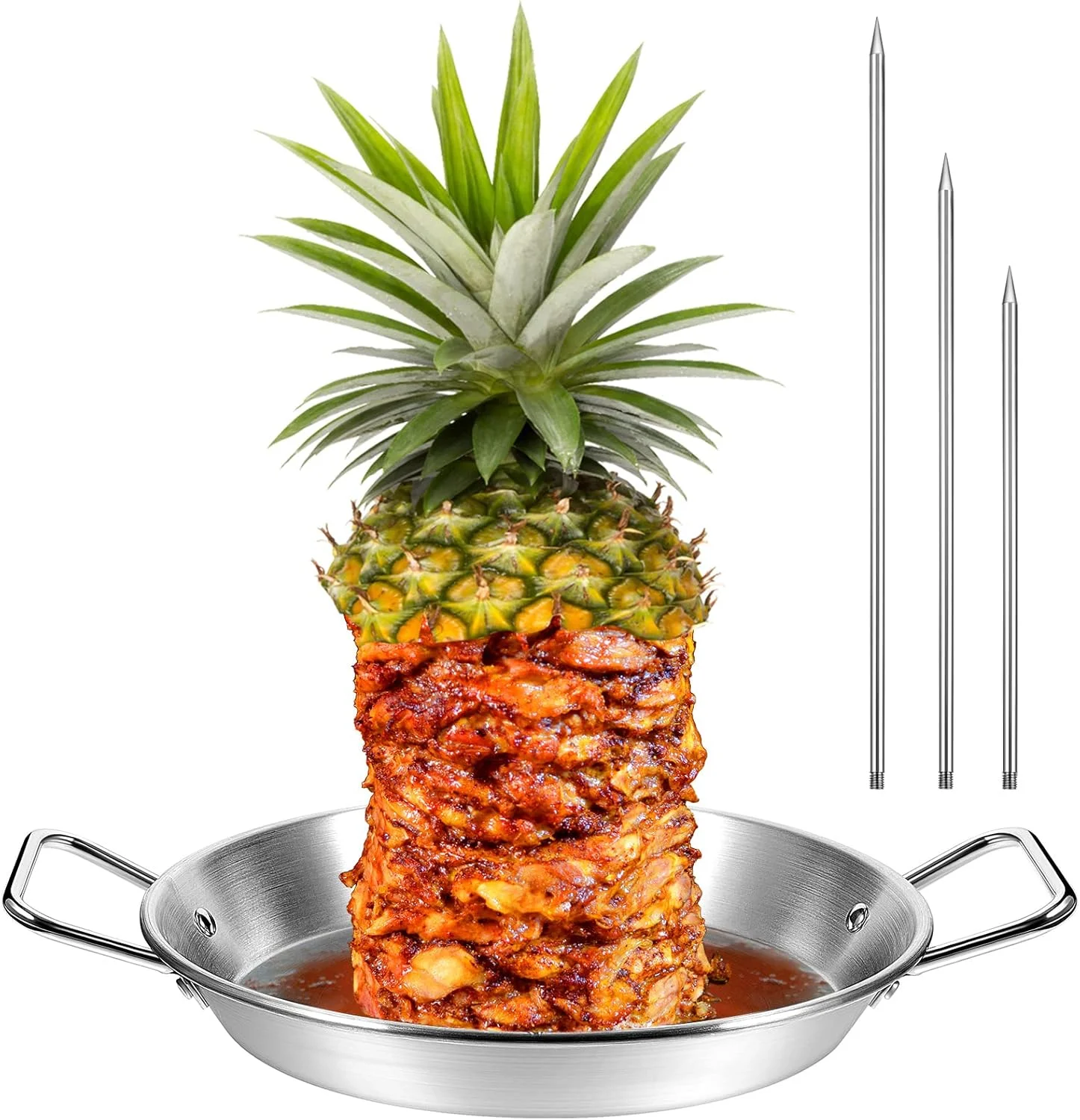 تِسکو برای شما، یک ست سیخ عمودی 10 اینچی آل پاستور، سینی گریل روتاری، پایه سیخ کباب استیل ضد زنگ برای فر، کباب و تاکو آل پاستور، به همراه میخ های قابل جابجایی