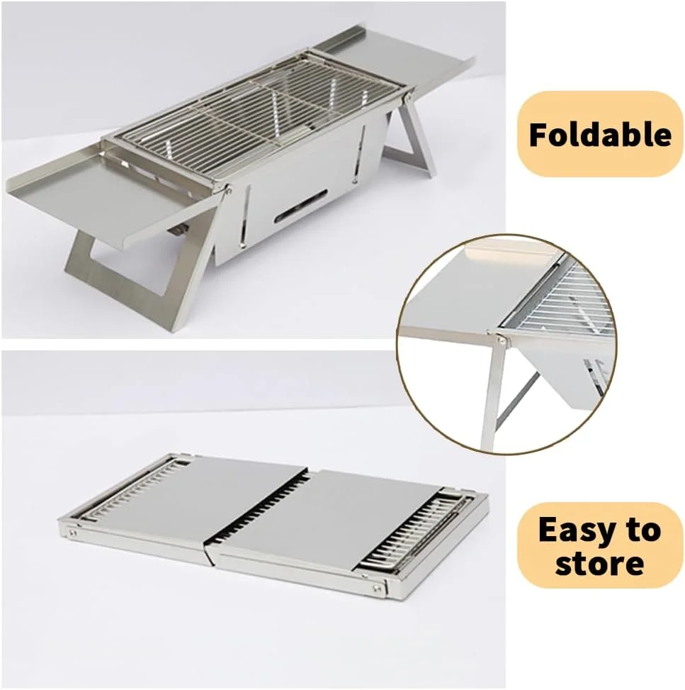 باربیکیو تومویز، مجموعه گریل ذغالی استیل، گریل تاشو با توری گریل، کیف نگهداری و دستکش، مناسب پیک نیک کمپینگ در فضای باز، 41 * 21.5 * 10 سانتی متر