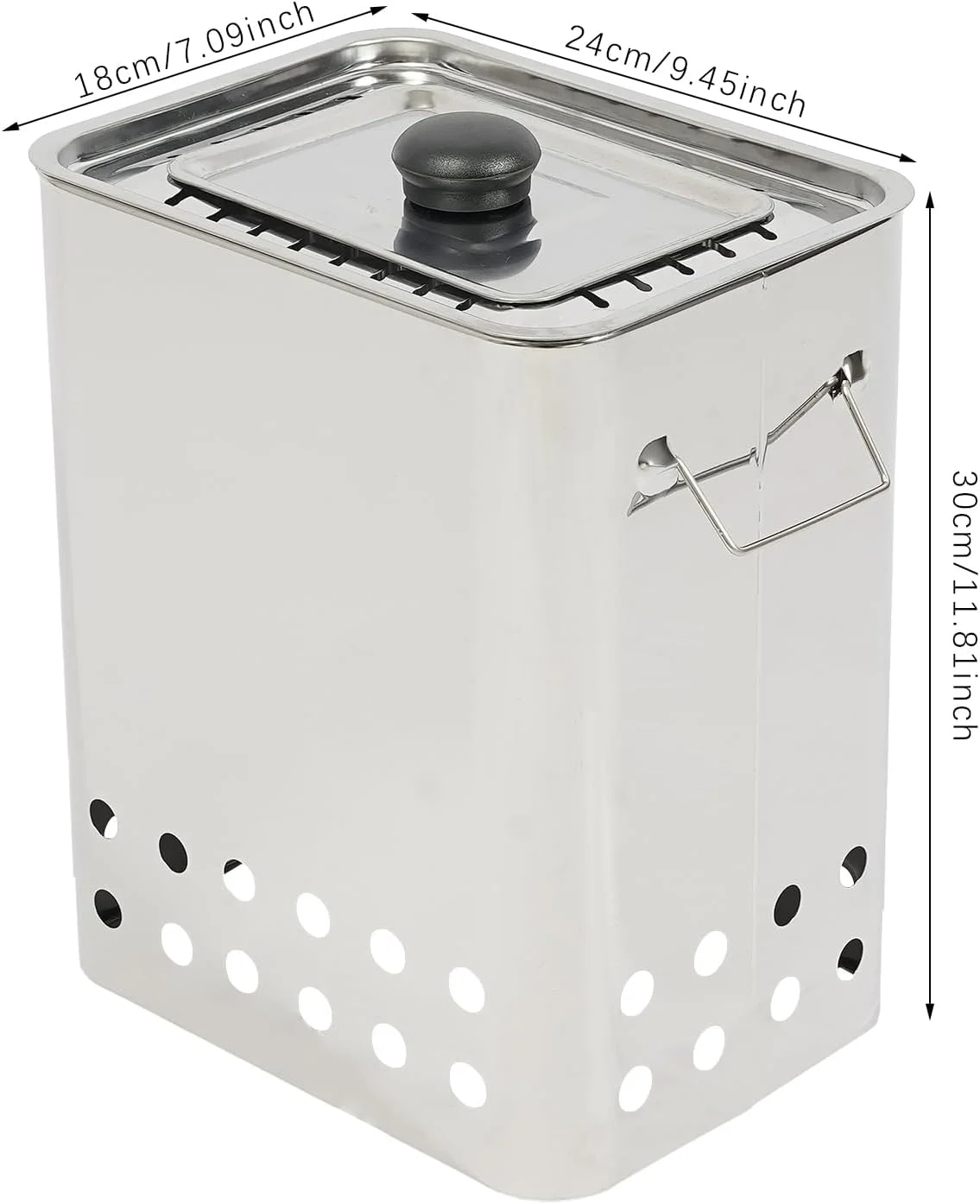 باربیکیو کباب پز مربعی بدون دود قابل حمل با دسته سطل زغال، کباب پز زغالی استیل با دسته، ظرفیت 26 سیخ، برای پیک نیک، کمپینگ و باربیکیو