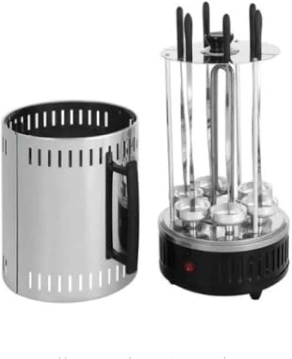 دستگاه باربیکیو برقی عمودی بدون دود 360 درجه | فر چرخشی اتوماتیک برای مهمانی های خانگی | دارای 5 سیخ بلند و چنگال گریل (عمودی)