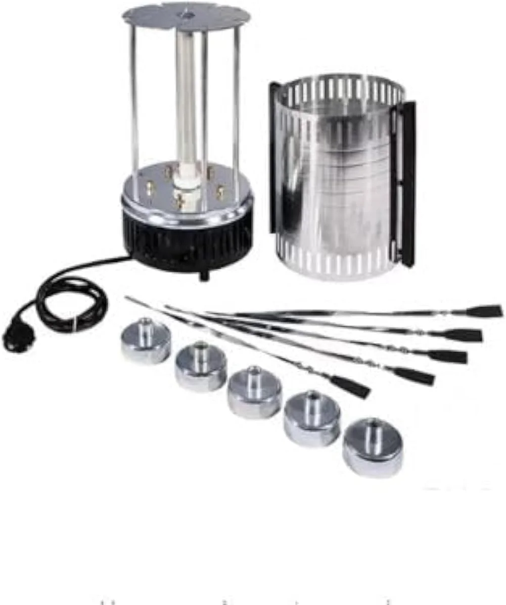 دستگاه باربیکیو برقی عمودی بدون دود 360 درجه | فر چرخشی اتوماتیک برای مهمانی های خانگی | دارای 5 سیخ بلند و چنگال گریل (عمودی)