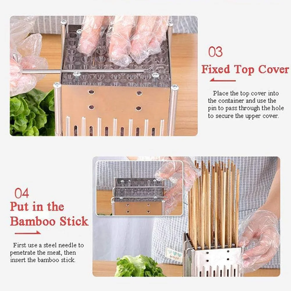 قفس گریل استیل ضد زنگ باربیکیو، دستگاه سیخ گیر گوشت استیل 49 سوراخه، قفس سوزنی سیخ گردان فلزی کباب پز، به همراه 100 عدد چوب بامبو با ارتفاع قابل تنظیم، دستگاه کباب زن قفس گریل استیل ضد زنگ باربیکیو، دستگاه سیخ گیر گوشت استیل 49 سوراخه، قفس سوزنی سیخ گردان فلزی کباب پز، به همراه 100 عدد چوب بامبو با ارتفاع قابل تنظیم، دستگاه کباب زن