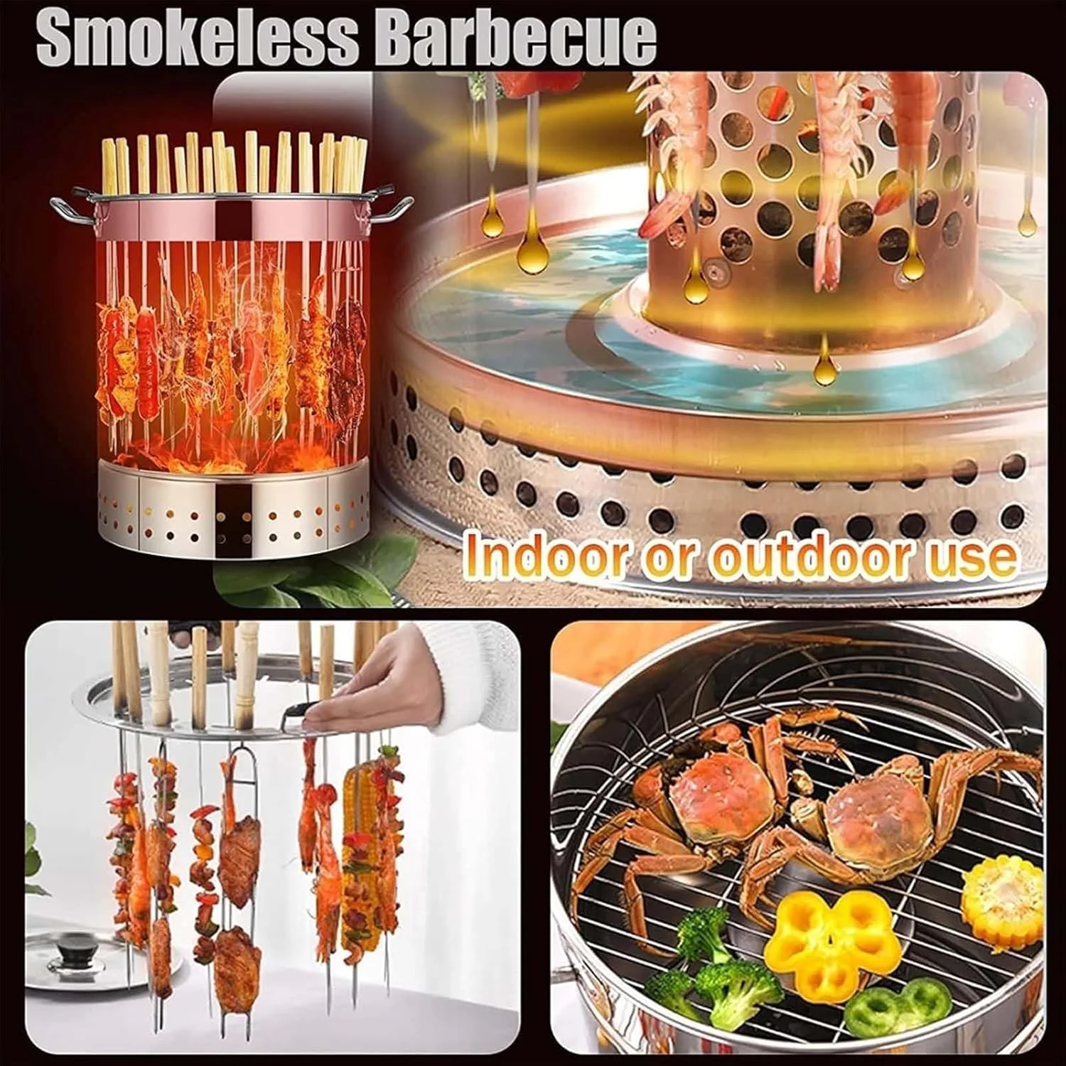 فر چرخشی عمودی YZRDCXM، دستگاه کباب پز بدون دود 20-28، کباب پز خانگی، کباب پز زغالی فضای باز/داخلی، پخت سریع 5-6 دقیقه ای، جدا کننده روغن و کربن