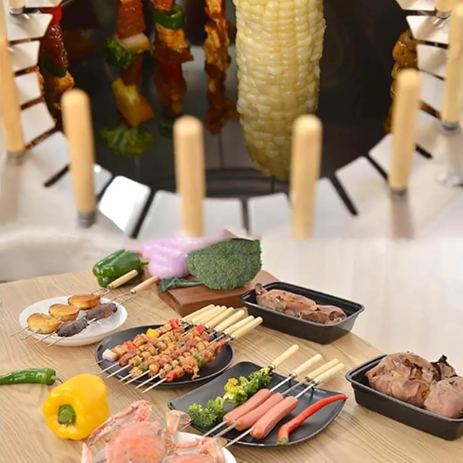 فر چرخشی عمودی YZRDCXM، دستگاه کباب پز بدون دود 20-28، کباب پز خانگی، کباب پز زغالی فضای باز/داخلی، پخت سریع 5-6 دقیقه ای، جدا کننده روغن و کربن