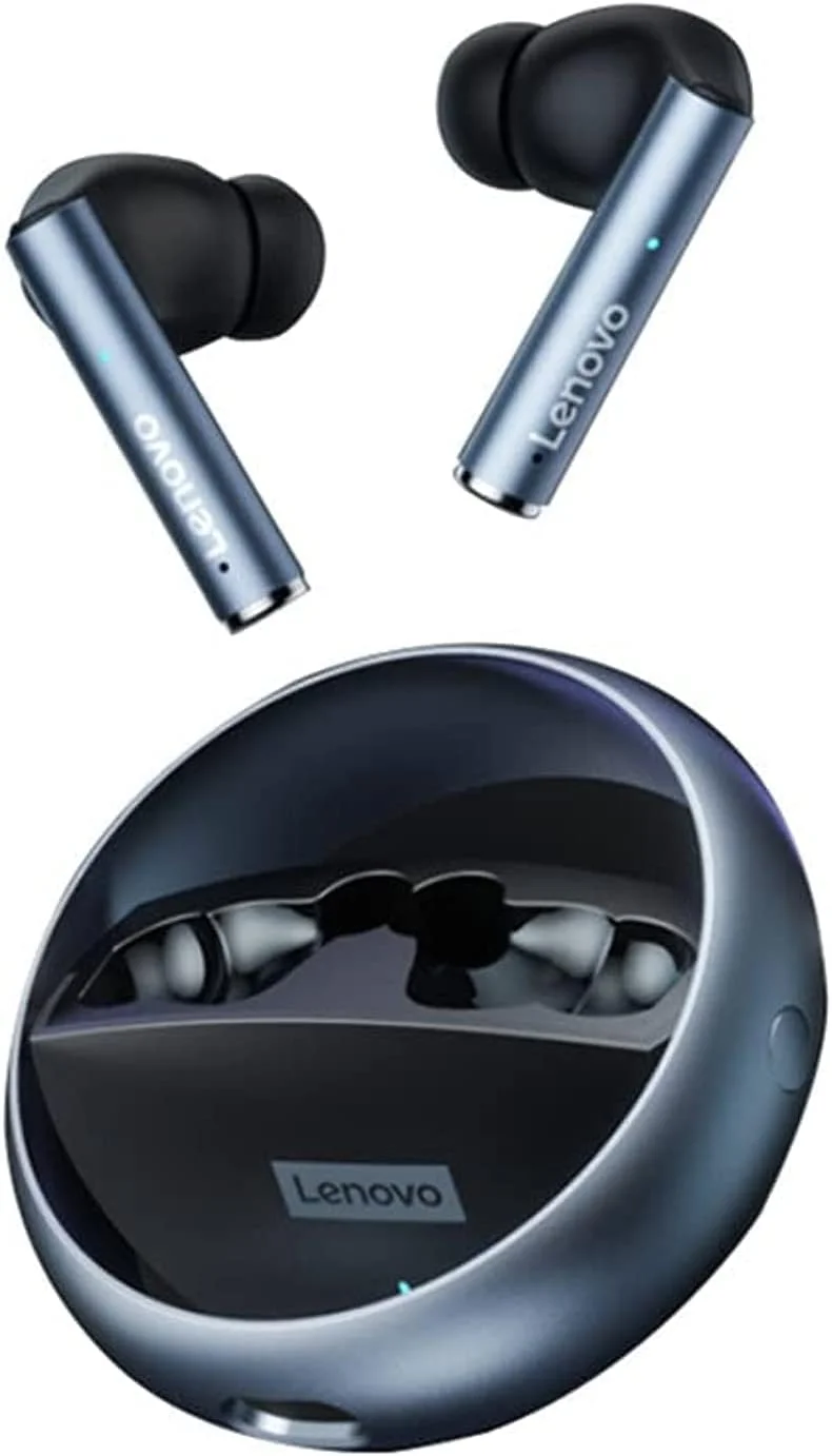 هدفون بی سیم بلوتوثی لنوو LP60 TWS 5.0V با میکروفون داخلی و محفظه شارژ - نقره ای مشکی