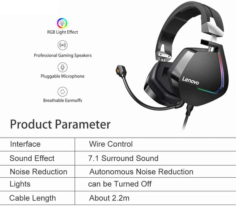 هدست گیمینگ استریو سیم دار لنوو H402 RGB با USB + AUX 3.5mm، صدای استریو 7.1، میکروفون جداشدنی با قابلیت حذف نویز، درایور 50 میلیمتری برای PC، PS، Switch، Xbox One/X/S، موبایل هدست گیمینگ استریو سیم دار لنوو H402 RGB با USB + AUX 3.5mm، صدای استریو 7.1، میکروفون جداشدنی با قابلیت حذف نویز، درایور 50 میلیمتری برای PC، PS، Switch، Xbox One/X/S، موبایل