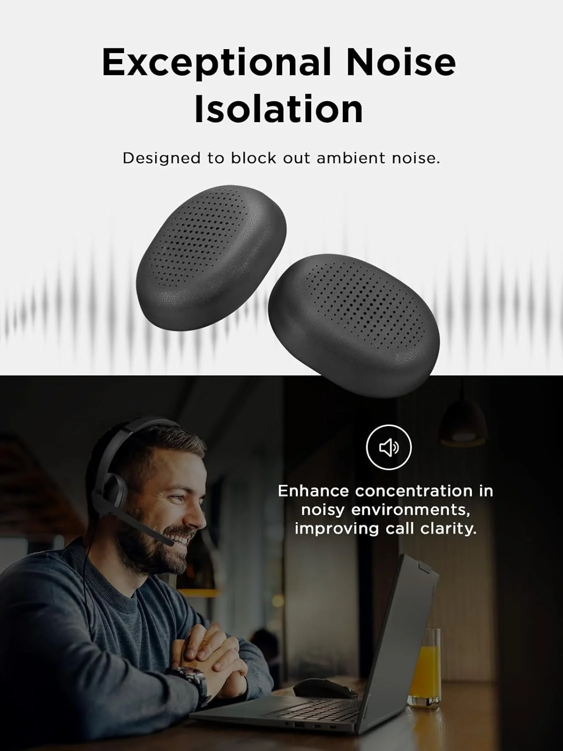 پدهای گوشی جایگزین برای هدست سیمی USB-A لنوو، پدهای گوشی قابل تعویض، فوم حافظه دار، مشکی