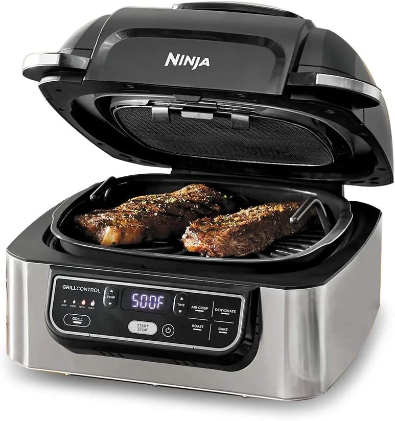 گریل برقی نینجا Foodi 5-در-1 با سرخ کن هوا 4 کوارتی، قابلیت های برشته کردن، پخت، خشک کردن و فناوری گریل سیکلونی، 1760 وات، نقره ای، AG301ME گریل برقی نینجا Foodi 5-در-1 با سرخ کن هوا 4 کوارتی، قابلیت های برشته کردن، پخت، خشک کردن و فناوری گریل سیکلونی، 1760 وات، نقره ای، AG301ME