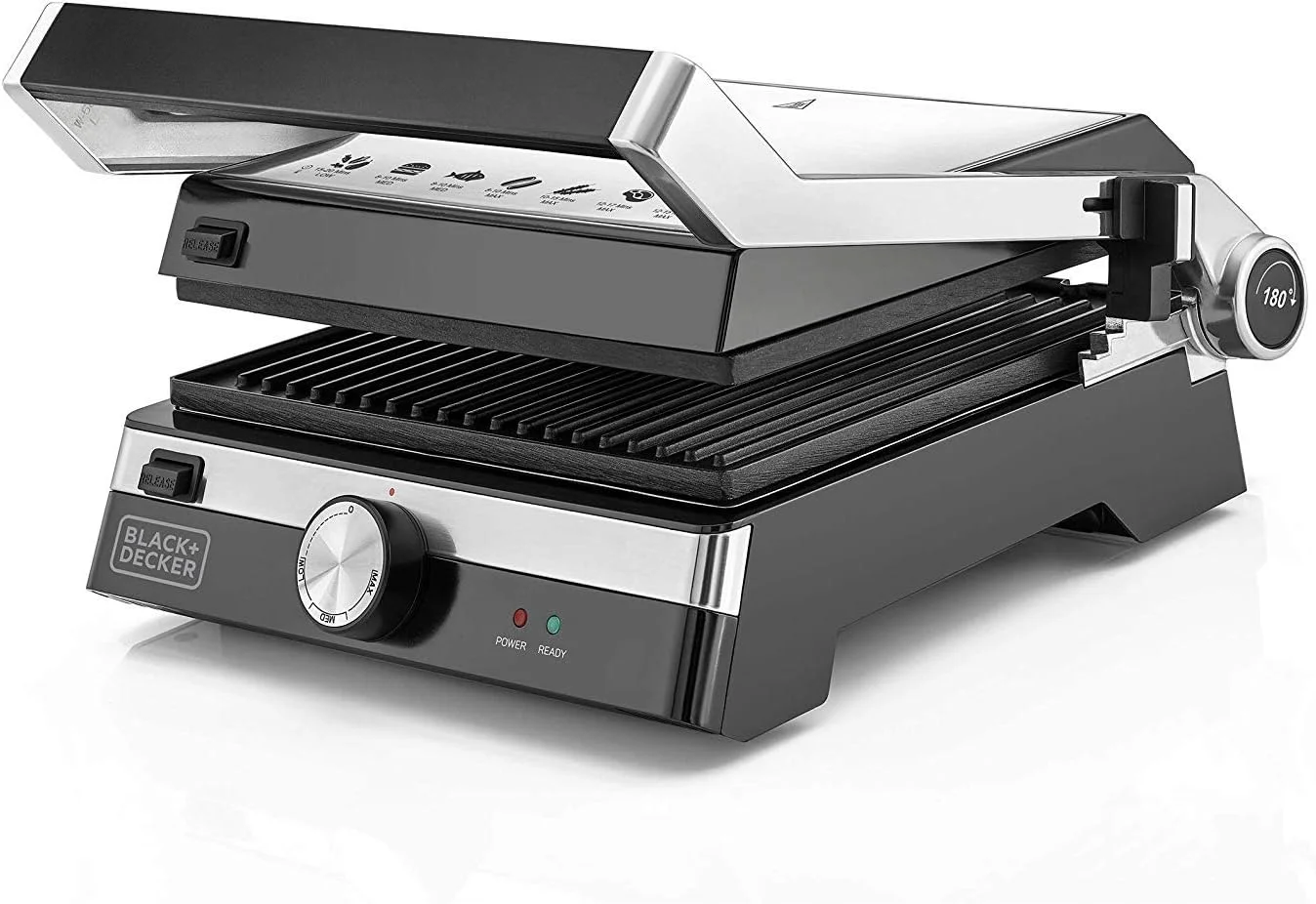 گریل بهداشتی خانواده بلک اند دکر با لولای 180 درجه، 2000 وات، مساحت پخت 1500 سانتی متر مربع، تنظیم ارتفاع 5 سطح، کنترل دمای متغیر، سینی چکه گیر جداشدنی، دسته خنک، مشکی/نقره ای - CG2000-B5 گریل بهداشتی خانواده بلک اند دکر با لولای 180 درجه، 2000 وات، مساحت پخت 1500 سانتی متر مربع، تنظیم ارتفاع 5 سطح، کنترل دمای متغیر، سینی چکه گیر جداشدنی، دسته خنک، مشکی/نقره ای - CG2000-B5