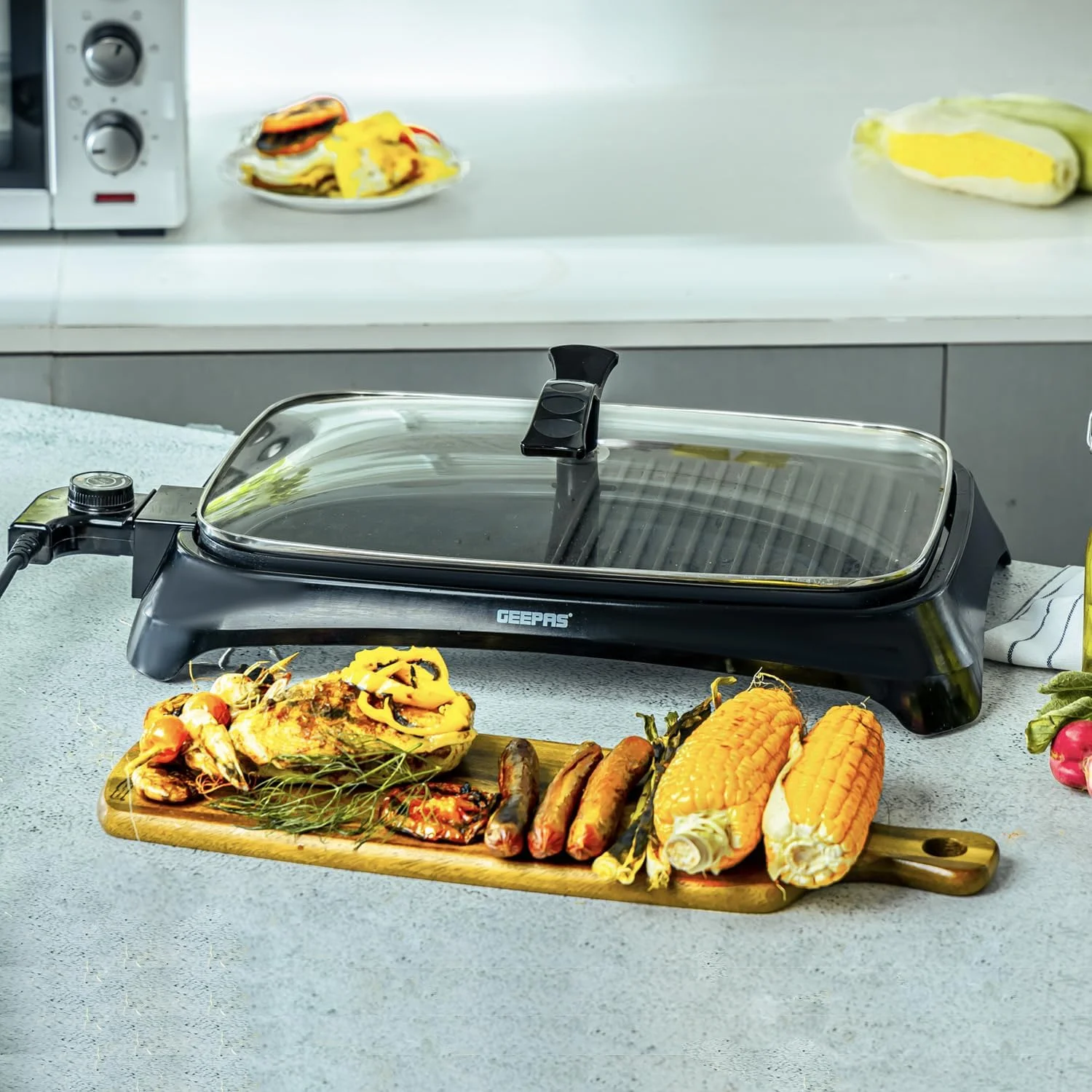 گریل باربیکیو برقی 1600 وات جیپاس مدل Gbg63040، ترموستات قابل تنظیم، نچسب، بدون دود، مناسب برای داخل خانه، دارای درب شیشه ای، محافظت در برابر گرمای بیش از حد و چراغ نشانگر، مشکی گریل باربیکیو برقی 1600 وات جیپاس مدل Gbg63040، ترموستات قابل تنظیم، نچسب، بدون دود، مناسب برای داخل خانه، دارای درب شیشه ای، محافظت در برابر گرمای بیش از حد و چراغ نشانگر، مشکی