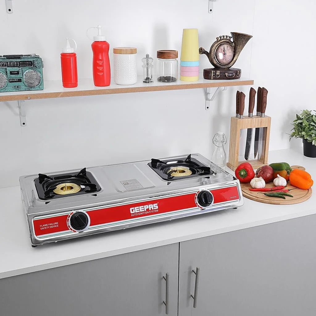 اجاق گاز دو شعله جیپاس مدل GK6898 - اجاق گاز استیل ضد زنگ بادوام با جرقه زن خودکار | مناسب منزل، گریل فضای باز، اجاق گاز کمپینگ اجاق گاز دو شعله جیپاس مدل GK6898 - اجاق گاز استیل ضد زنگ بادوام با جرقه زن خودکار | مناسب منزل، گریل فضای باز، اجاق گاز کمپینگ