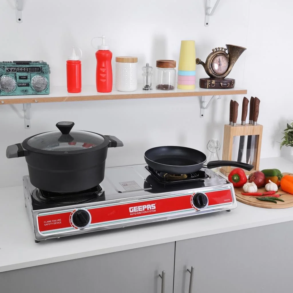 اجاق گاز دو شعله جیپاس مدل GK6898 - اجاق گاز استیل ضد زنگ بادوام با جرقه زن خودکار | مناسب منزل، گریل فضای باز، اجاق گاز کمپینگ اجاق گاز دو شعله جیپاس مدل GK6898 - اجاق گاز استیل ضد زنگ بادوام با جرقه زن خودکار | مناسب منزل، گریل فضای باز، اجاق گاز کمپینگ