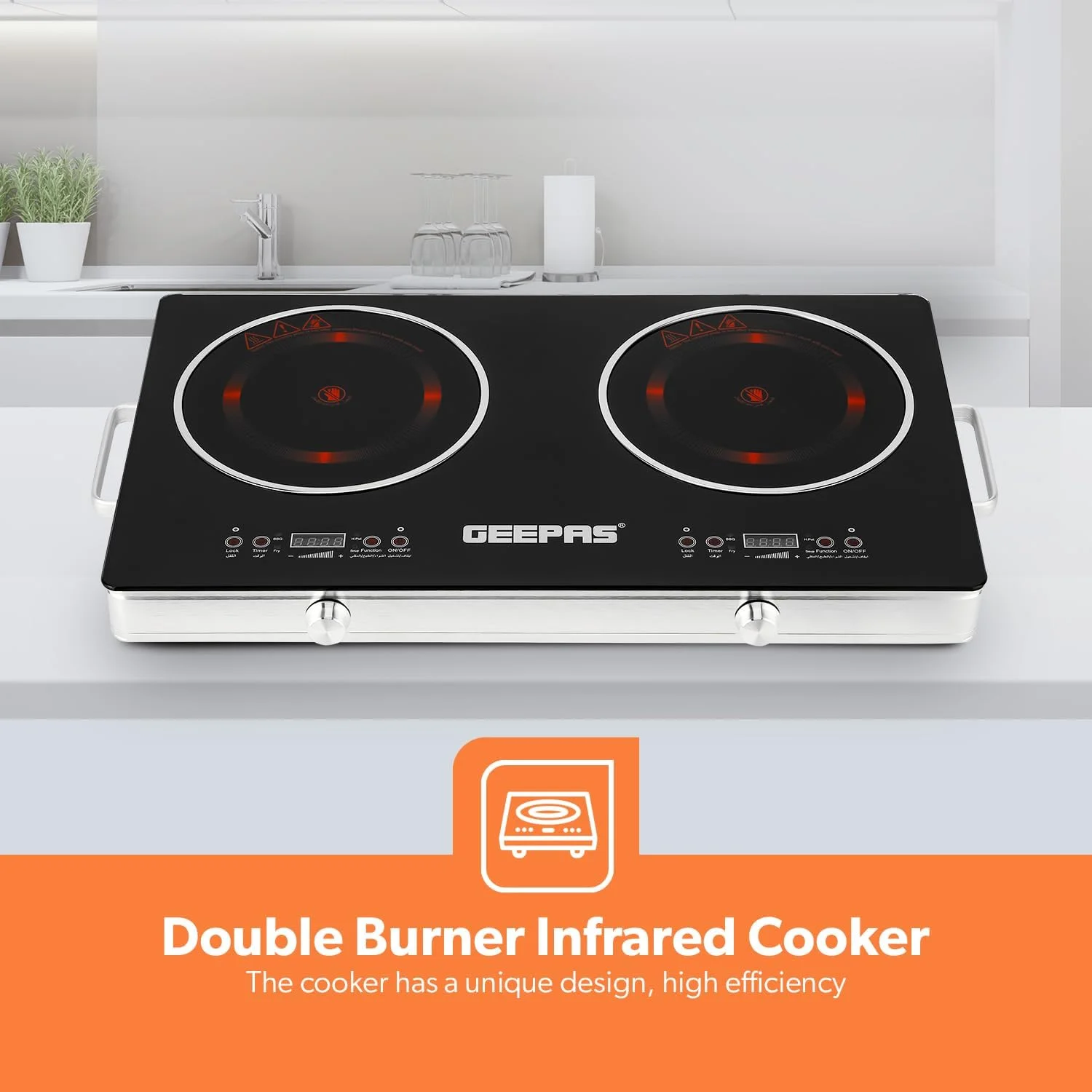 اجاق گاز دو شعله مادون قرمز جیپاس مدل GIC6131 | تایمر 99 دقیقه ای | نمایشگر LED | 9 تنظیمات دما | قفل کودک | المنت حرارتی سرامیکی اجاق گاز دو شعله مادون قرمز جیپاس مدل GIC6131 | تایمر 99 دقیقه ای | نمایشگر LED | 9 تنظیمات دما | قفل کودک | المنت حرارتی سرامیکی