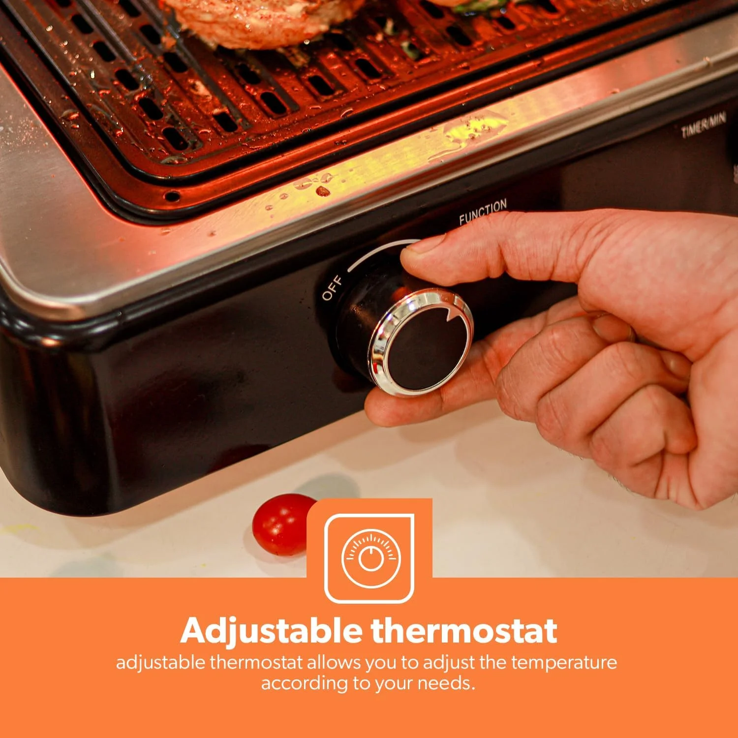 گریل سریع داخلی Geepas مدل GBG63060 | کنترل ترموستات برای پخت و پز متنوع | ایده آل برای استیک، سبزیجات و غیره | جمع و جور، میله تغییر مکان ثبت شده | مشکی