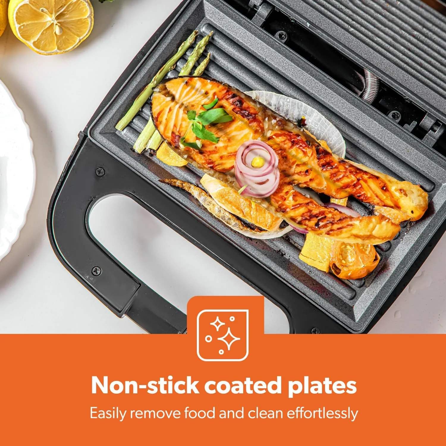 گریل ساز 2 تکه قابل حمل و قدرتمند Geepas با صفحات روکش نچسب، قفل های ایمنی، دسته لمسی خنک و پایه های ضد لغزش، نشانگرهای روشن بودن و آماده به کار 750 وات GGM6001 مشکی گریل ساز 2 تکه قابل حمل و قدرتمند Geepas با صفحات روکش نچسب، قفل های ایمنی، دسته لمسی خنک و پایه های ضد لغزش، نشانگرهای روشن بودن و آماده به کار 750 وات GGM6001 مشکی