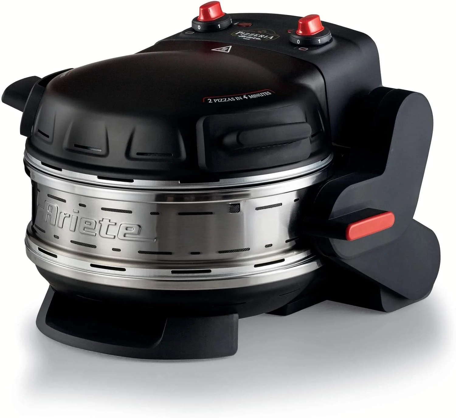 فر پیتزا دوقلو آریته مدل 927، فر پیتزا با 5 سطح پخت، 2 صفحه نسوز نچسب، 2 تیغه چوبی، حداکثر 400 درجه سانتیگراد، 2 ترموستات، قطر 32 سانتی متر، 2300 وات، مشکی