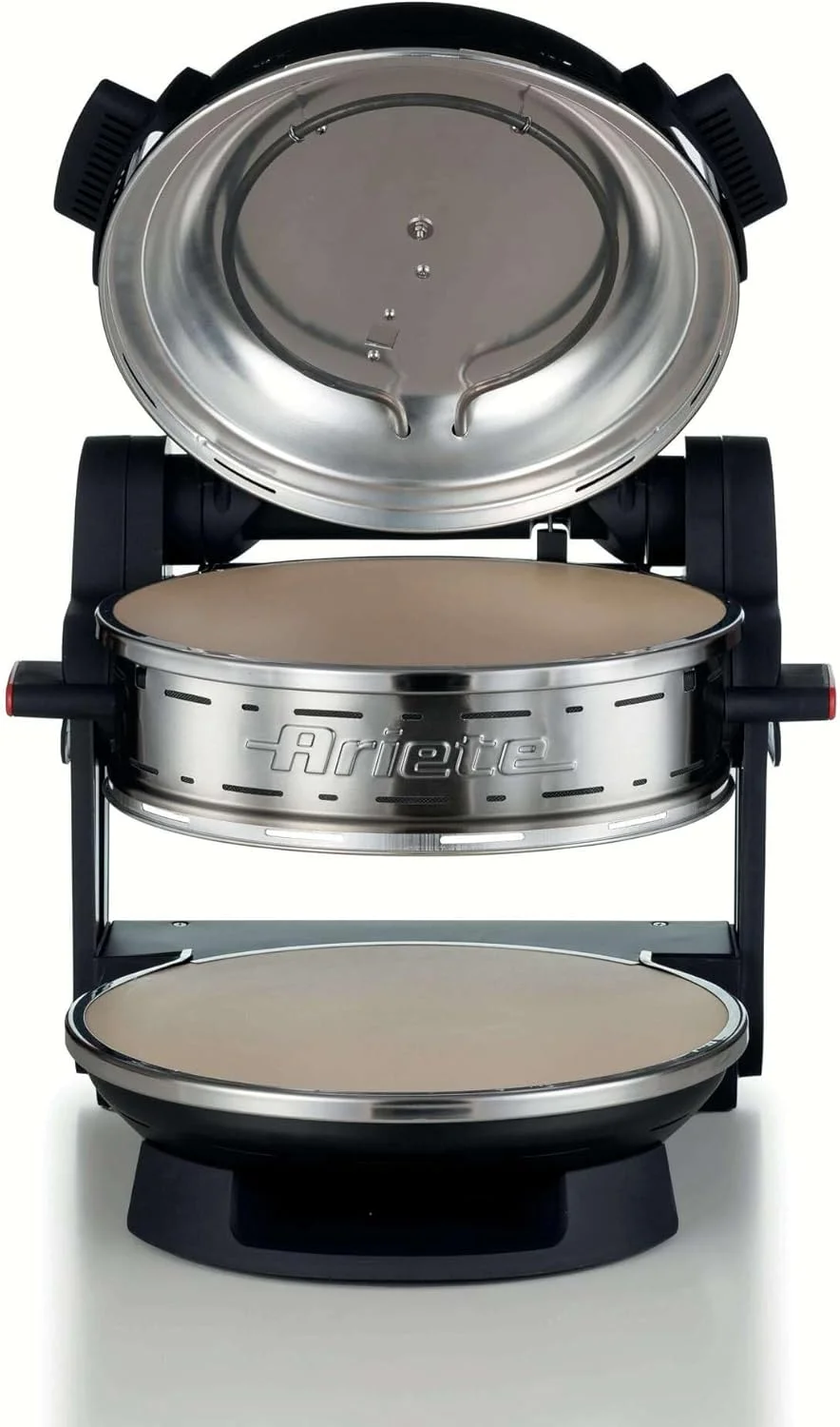 فر پیتزا دوقلو آریته مدل 927، فر پیتزا با 5 سطح پخت، 2 صفحه نسوز نچسب، 2 تیغه چوبی، حداکثر 400 درجه سانتیگراد، 2 ترموستات، قطر 32 سانتی متر، 2300 وات، مشکی