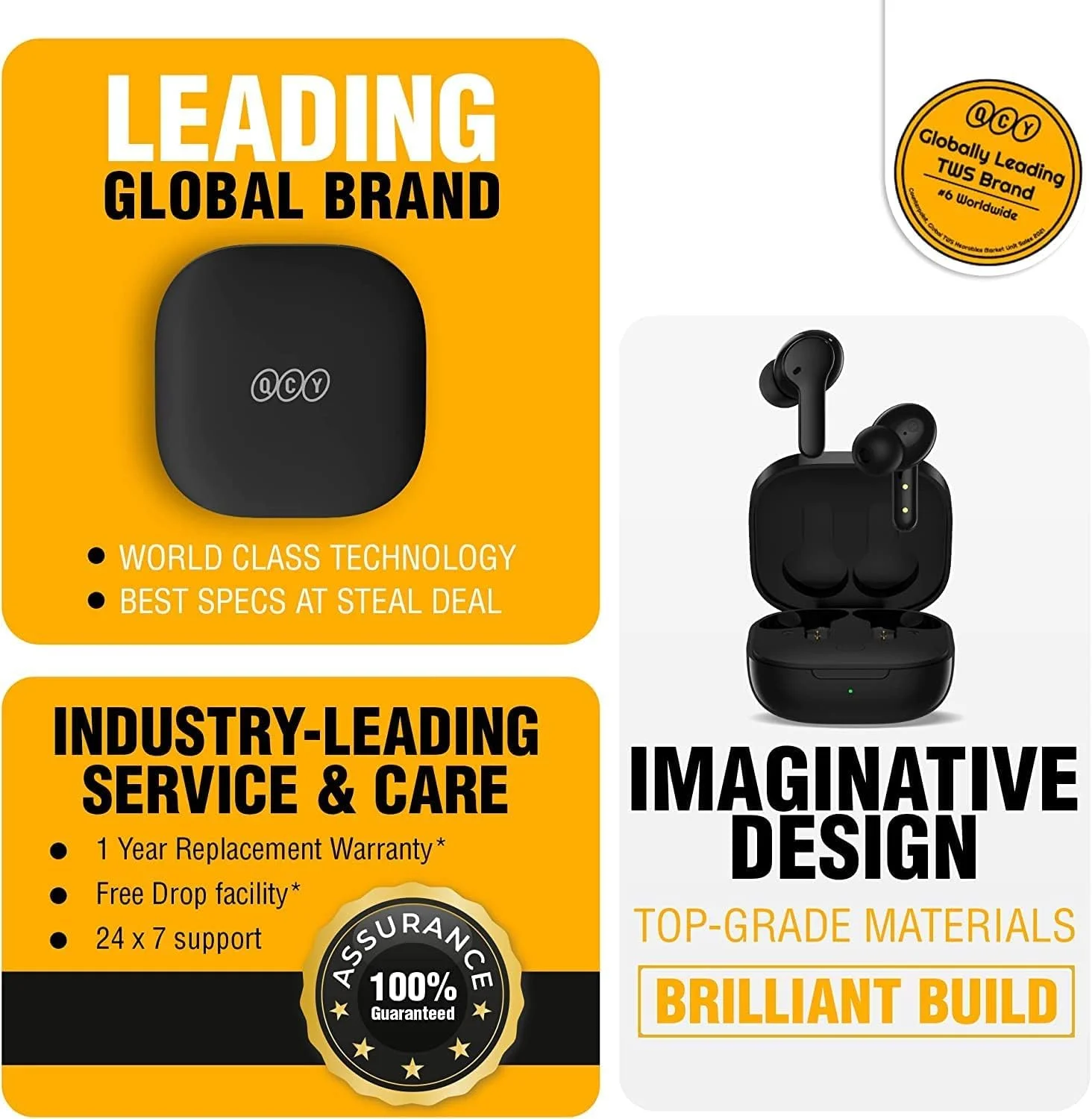 هدفون بلوتوثی QCY T13، استریو HiFi با بیس عمیق، ایربادز بی سیم TWS، 40 ساعت پخش، تماس های شفاف، ضد آب IPX5، کنترل لمسی، مناسب برای اندروید و آیفون، مشکی