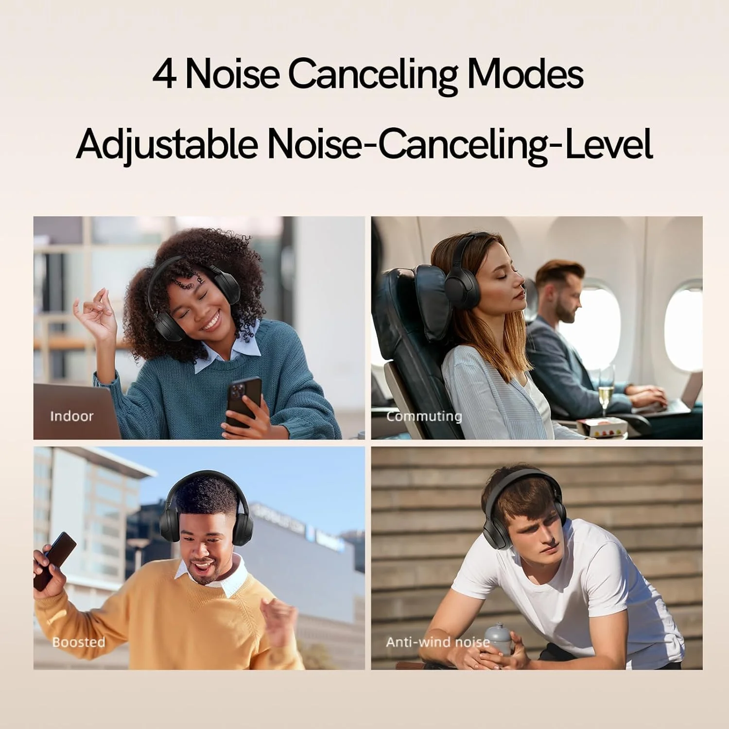 هدفون بی‌سیم بلوتوثی QCY H3 با قابلیت حذف نویز فعال، صدای Hi-Res، بیس عمیق، اتصال چند نقطه ای، 60 ساعت پخش موسیقی، EQ سفارشی از طریق برنامه (مشکی)