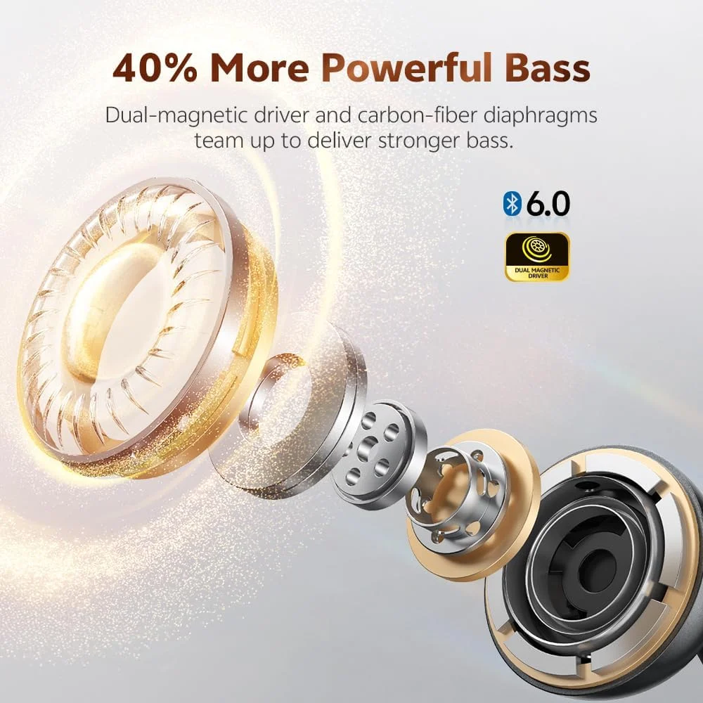 هدفون های گیره ای QCY Crossky C50، هدفون های بلوتوثی بی سیم 6.0 با 4 میکروفون، 35 ساعت پخش، هدفون های راحت برای دویدن/ورزش، IPX5 ضد آب، فوق العاده سبک