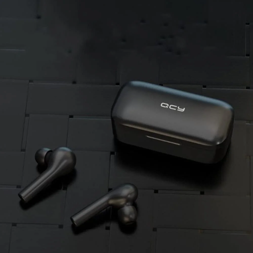 هدفون های بی سیم داخل گوشی QCY T5 بلوتوث 5.0 TWS با جعبه شارژ، 25 ساعت پخش، بی سیم واقعی، سازگار با آیفون، سامسونگ، هواوی، هدفون ورزشی، ضد آب و دارای میکروفون، مشکی