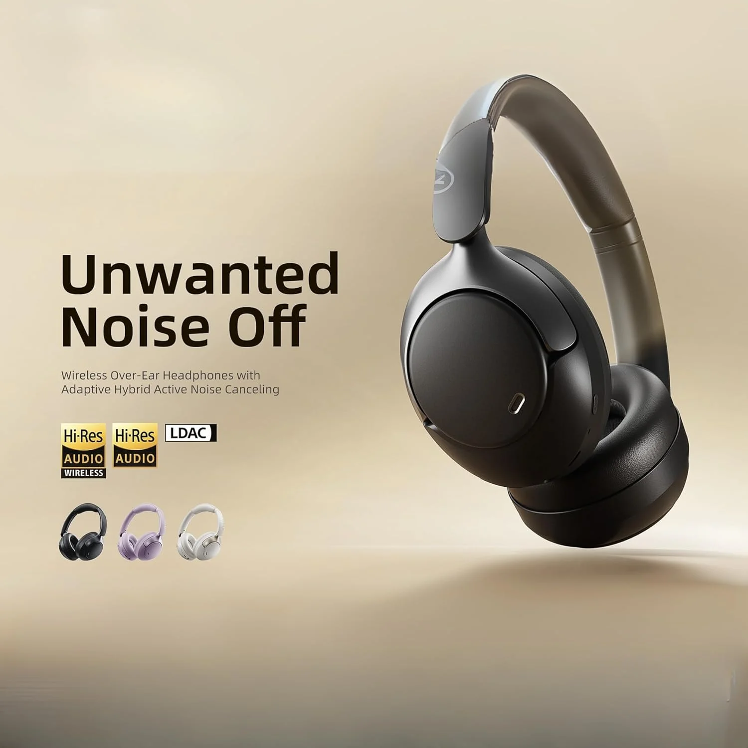 هدفون بی‌سیم رو گوشی QCY H3 Pro ANC، حذف نویز 50 دسی‌بل، 55 ساعت پخش، طراحی راحت، مکالمات شفاف با هوش مصنوعی، بلوتوث 5.4، اتصال سیمی و بی‌سیم و درایورهای دینامیک 40 میلی‌متری - سفید