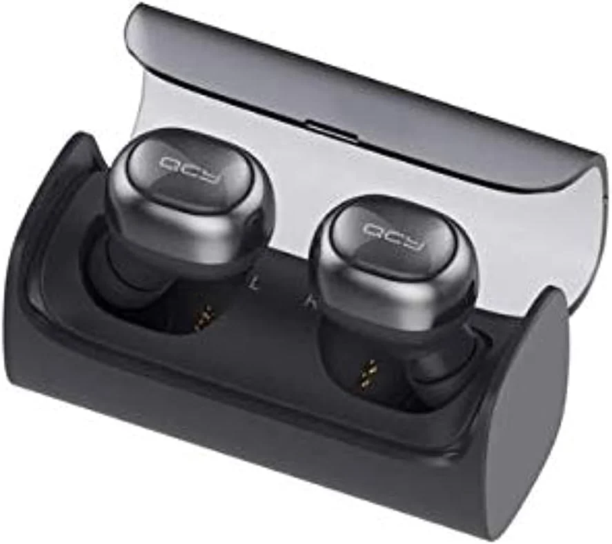 هدفون بلوتوثی کیو سی وای Q29، مینی هدست استریو بی سیم با جعبه شارژ، مناسب برای شیائومی، آیفون 7 و تمام گوشی های هوشمند، خاکستری فضایی