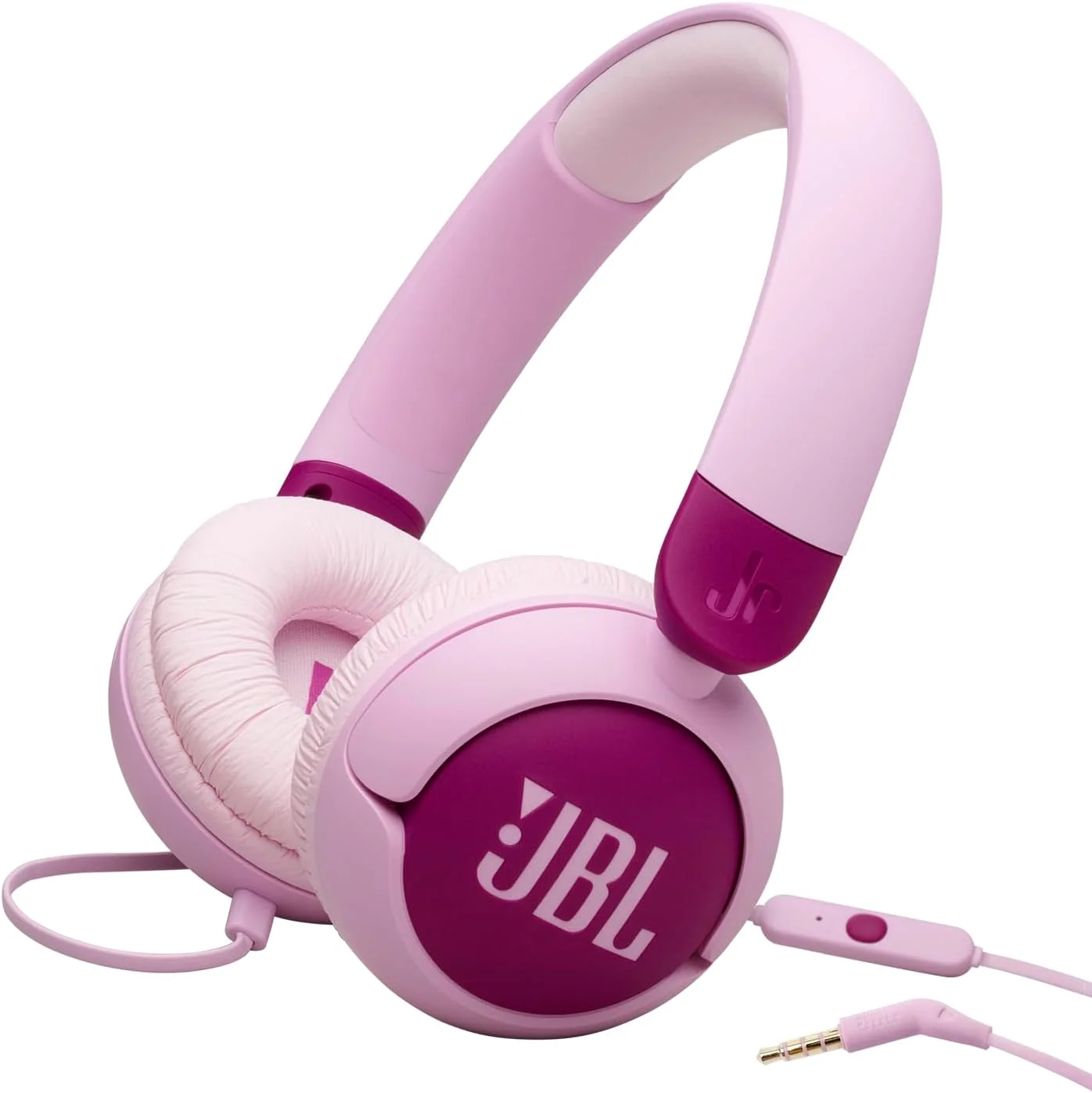 هدفون روگوشی سیم دار JBL Jr 320 Kids، صدای ایمن (<85dB)، میکروفون داخلی، هدبند نرم، بالشتک راحت گوش، طراحی جمع و جور و تاشو، کابل تخت یک طرفه - بنفش، JBLJR320PUR