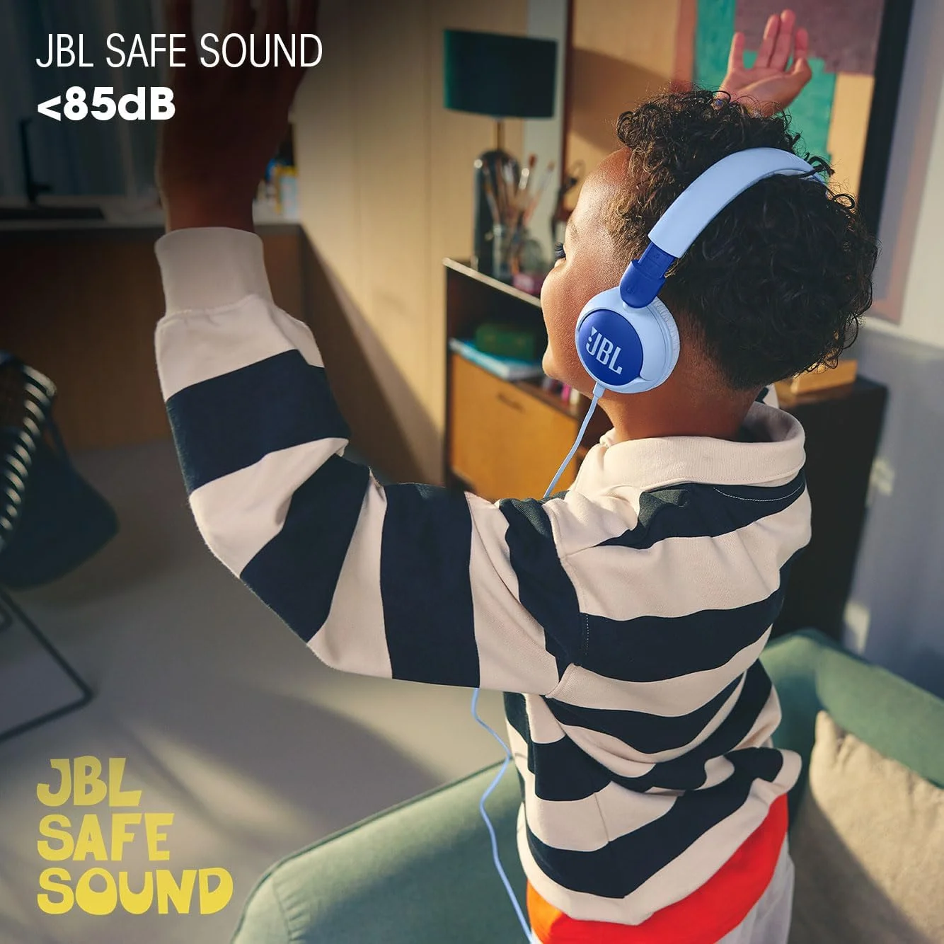 هدفون روگوشی سیم دار JBL Jr 320 Kids، صدای ایمن (<85dB)، میکروفون داخلی، هدبند نرم، بالشتک راحت گوش، طراحی جمع و جور و تاشو، کابل تخت یک طرفه - بنفش، JBLJR320PUR