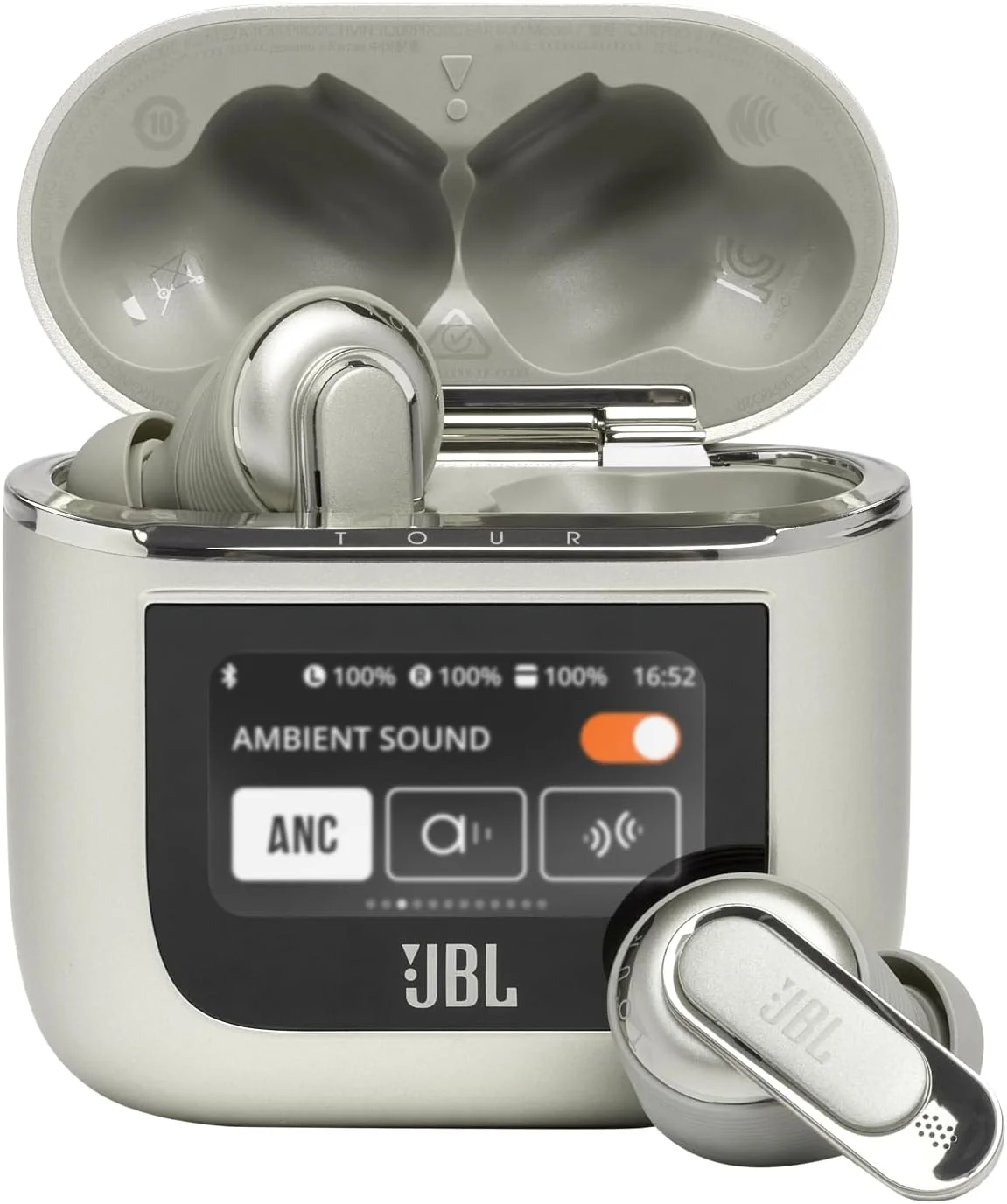 هدفون بی‌سیم حذف نویز JBL Tour Pro 2، جعبه هوشمند، صدای فراگیر هوشمند، فناوری 6 میکروفون، صدای افسانه‌ای فراگیر، تقویت صدا، بلوتوث 5.3، صدای LE - شامپاین