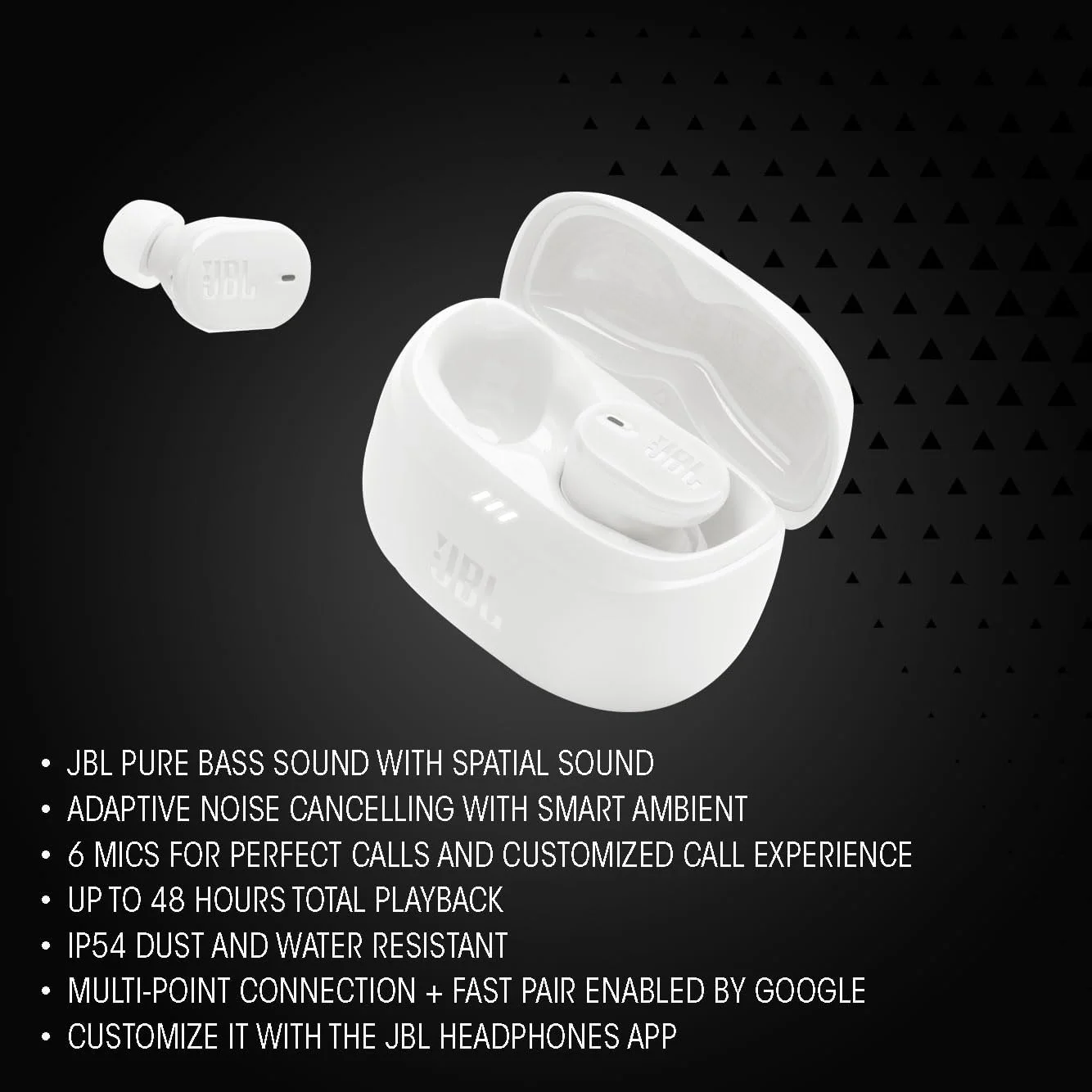هدفون بی سیم حذف نویز JBL Tune Buds 2، صدای Pure Bass، بلوتوث 5.3، LE Audio، Smart Ambient، فناوری 6 میکروفون، باتری 48 ساعته، مقاوم در برابر آب و گرد و غبار - JBLTBUDS2TQE, TQE