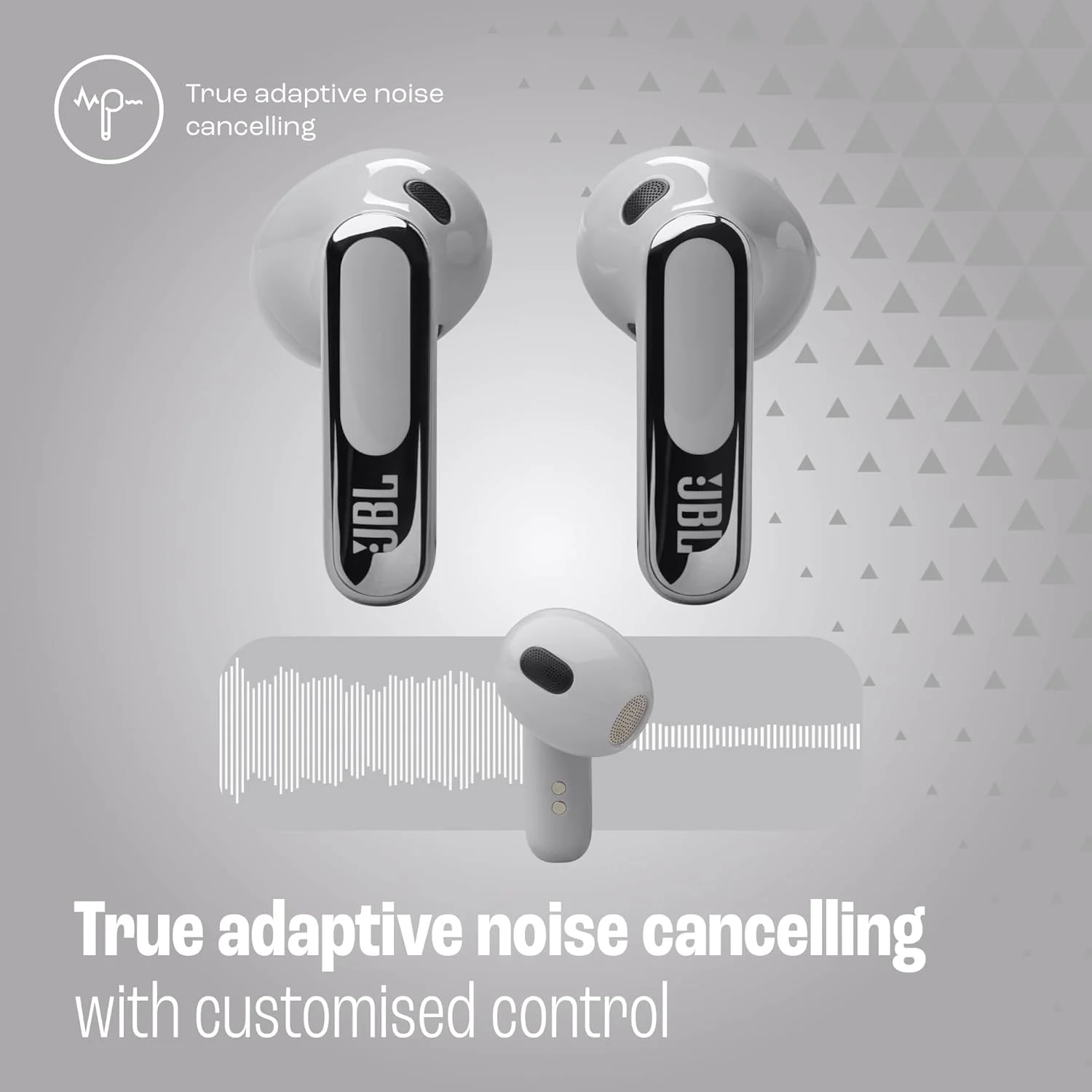 هدفون بی سیم حذف نویز JBL LIVE FLEX 3 با طراحی open-stick و 50 ساعت پخش و شارژ بی سیم، JBLLIVEFLEX3SIL، نقره ای