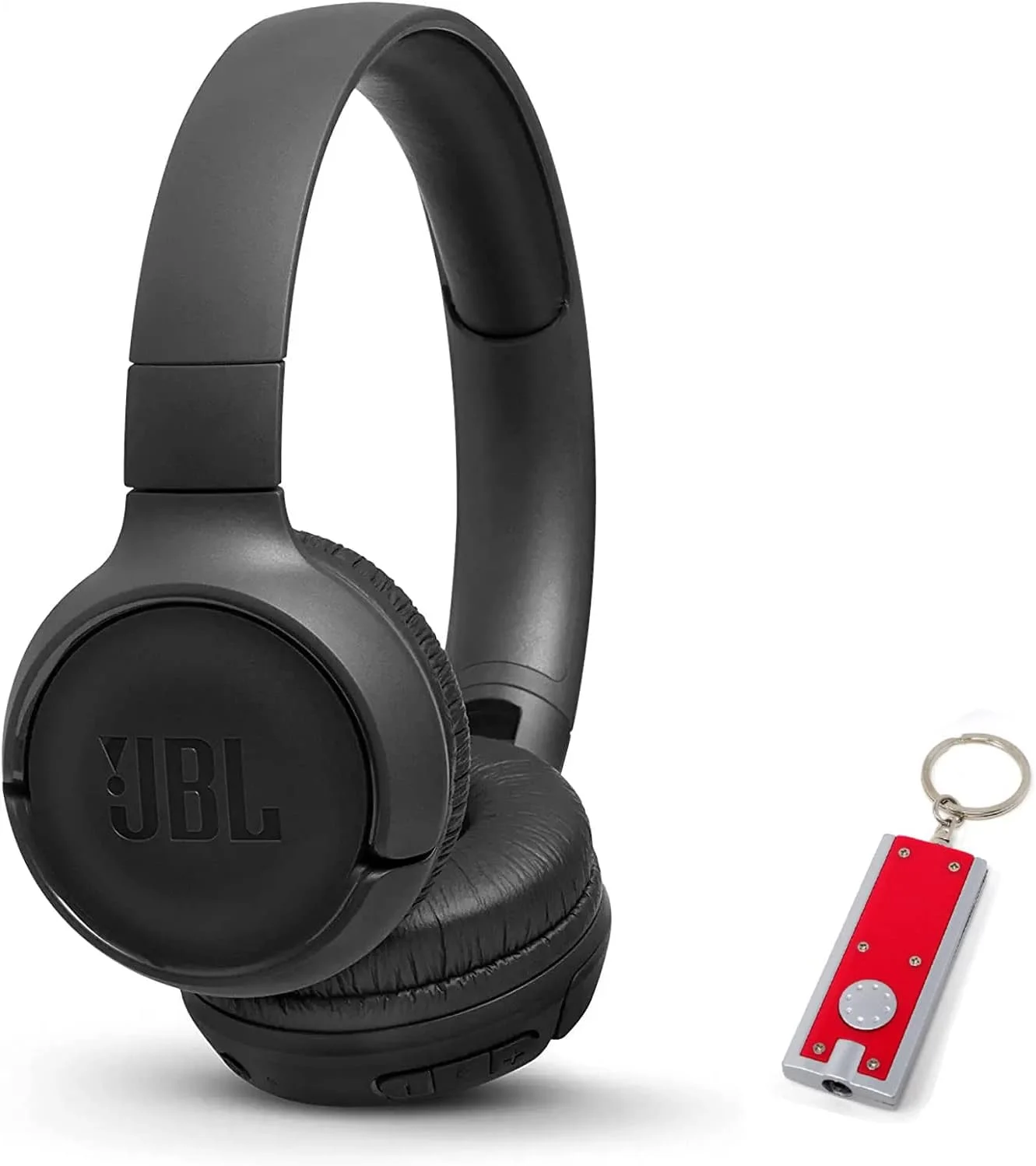 هدفون بی سیم بلوتوثی JBL Tune 500BT - رو گوشی، به همراه جایزه جاکلیدی چراغ قوه LED (مشکی) (JBL TUNE 500BT + LED)