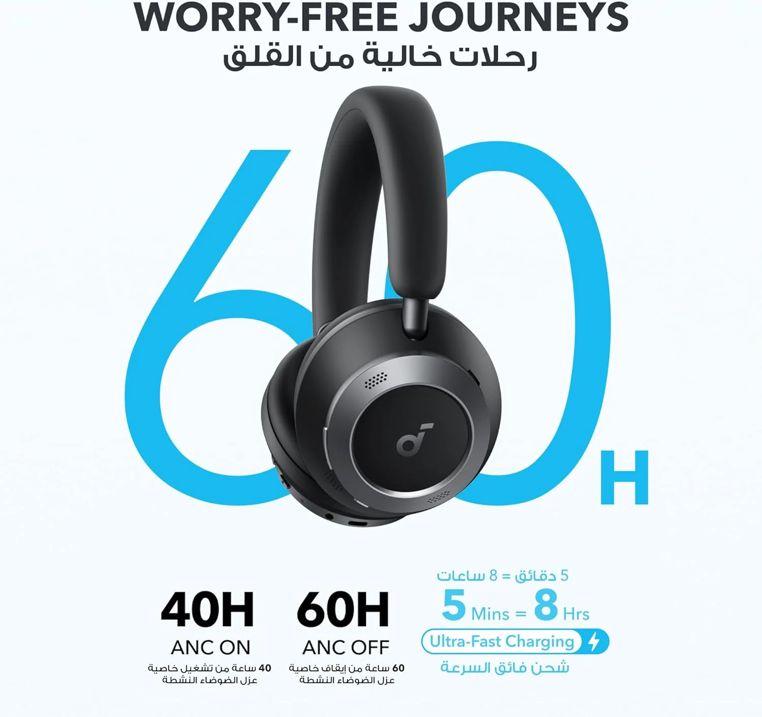 هدفون حذف نویز فعال تطبیقی soundcore Space One Pro از Anker، طراحی فوق العاده تاشو، صدای بدون افت کیفیت 60 ساعته، شارژ فوق سریع، صدای بی سیم Hi-Res با LDAC، تناسب راحت هدفون حذف نویز فعال تطبیقی soundcore Space One Pro از Anker، طراحی فوق العاده تاشو، صدای بدون افت کیفیت 60 ساعته، شارژ فوق سریع، صدای بی سیم Hi-Res با LDAC، تناسب راحت