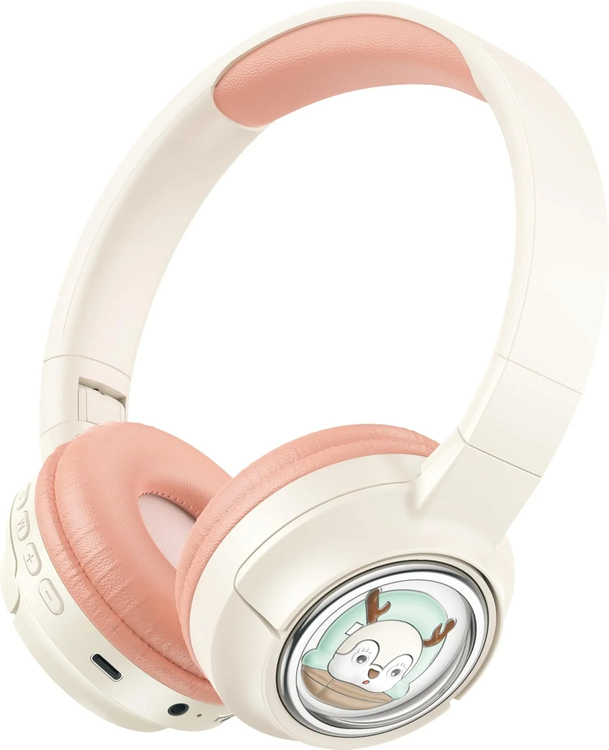 هدفون بی‌سیم بچگانه Porodo Soundtec Moose با چراغ‌های LED، تا 20 ساعت پخش موسیقی، باتری 400mAh، درگاه شارژ USB-C، طراحی منحصربه‌فرد و زیبای Moose، بالشتک‌های راحت برای کودکان - صورتی