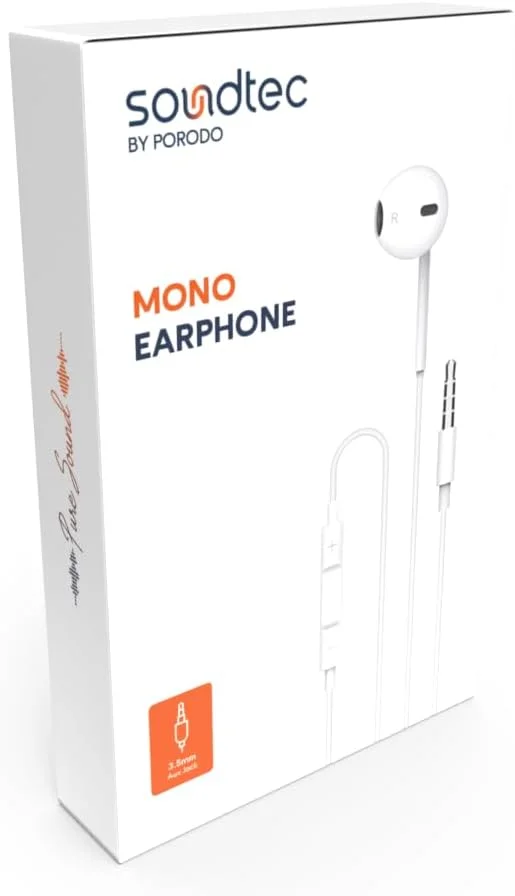 هدفون تک گوش مونو Porodo Soundtec با میکروفون شفاف 3.5 میلی متری - سفید