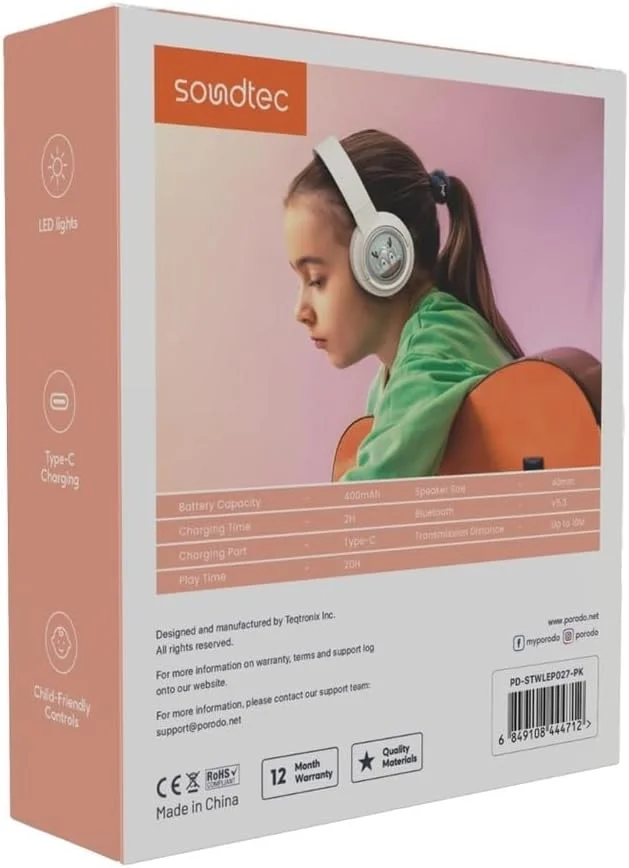 هدفون کودکانه Porodo Soundtec با ظرفیت 400 میلی آمپر - صورتی هدفون کودکانه Porodo Soundtec با ظرفیت 400 میلی آمپر - صورتی