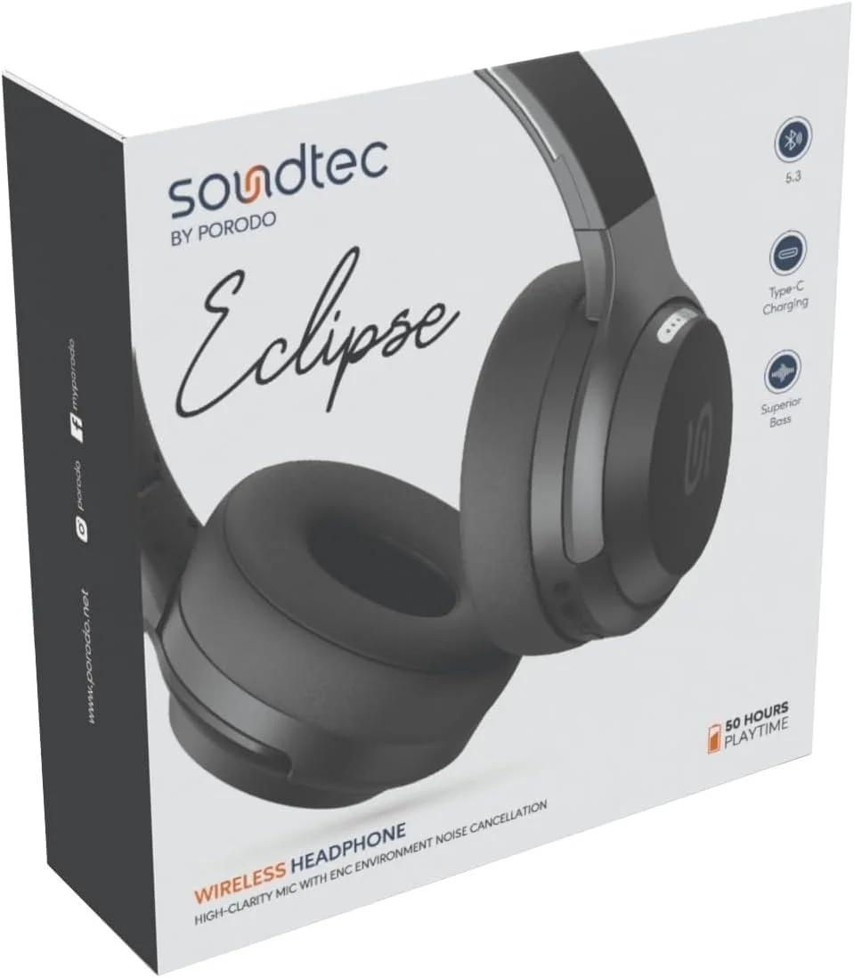 هدفون روگوشی بی سیم Porodo Soundtec Eclipse - مشکی هدفون روگوشی بی سیم Porodo Soundtec Eclipse - مشکی