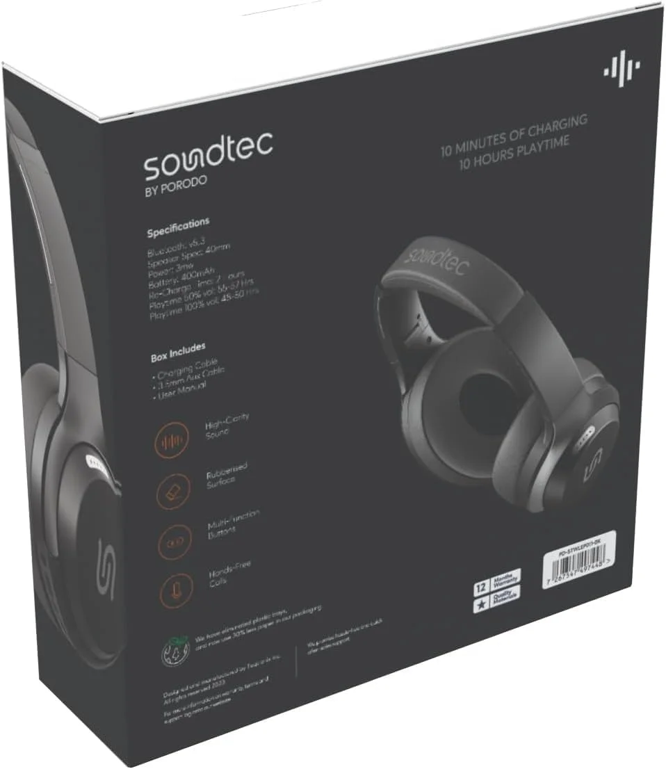 هدفون روگوشی بی سیم Porodo Soundtec Eclipse - مشکی هدفون روگوشی بی سیم Porodo Soundtec Eclipse - مشکی