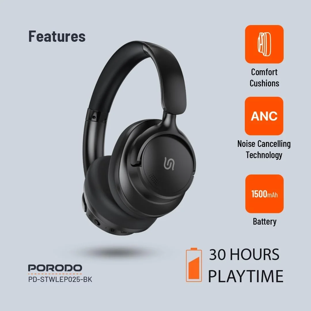 هدفون حذف نویز فعال هایبرید Porodo Soundtec Zen Active، بالشتک های راحت، 30 ساعت پخش، بلوتوث V5.3، باتری 300 میلی آمپر ساعت، شارژ Type-C، فاصله انتقال 10 متر (بژ) هدفون حذف نویز فعال هایبرید Porodo Soundtec Zen Active، بالشتک های راحت، 30 ساعت پخش، بلوتوث V5.3، باتری 300 میلی آمپر ساعت، شارژ Type-C، فاصله انتقال 10 متر (بژ)