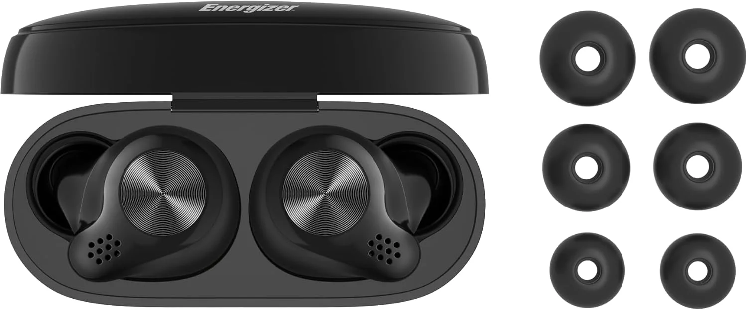 هدفون بی سیم بلوتوث 5.2 انرجایزر TWS، صدای استریو با بیس قوی، 5 ساعت پخش مداوم، شارژ USB-C، مشکی