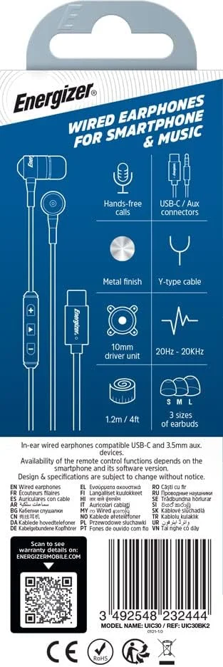 هدفون سیمی داخل گوشی انرجایزر UIL30 با آداپتور 3.5 میلی متری و Type-C | گوشی های استریو فلزی با میکروفون، دکمه های تماس و موسیقی، برای آیپد اپل، اندروید و دستگاه های دارای پورت 3.5 میلی متری - مشکی هدفون سیمی داخل گوشی انرجایزر UIL30 با آداپتور 3.5 میلی متری و Type-C | گوشی های استریو فلزی با میکروفون، دکمه های تماس و موسیقی، برای آیپد اپل، اندروید و دستگاه های دارای پورت 3.5 میلی متری - مشکی