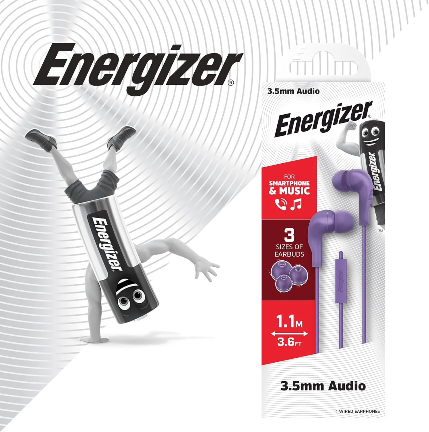 هدفون سیمی داخل گوشی Energizer، کنترل از راه دور 1 دکمه - اتصالات: کابل جک 3.5 میلی متری - رنگ: بنفش هدفون سیمی داخل گوشی Energizer، کنترل از راه دور 1 دکمه - اتصالات: کابل جک 3.5 میلی متری - رنگ: بنفش