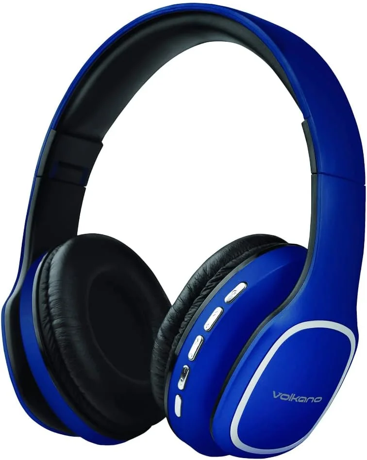 هدفون استریو TWS ولکانو، هدفون بلوتوثی روگوشی، 24 ساعت پخش صدا فراگیر، هدست تاشو هندزفری، رادیو FM، درگاه کارت Micro SD، سازگار با اندروید، آبی