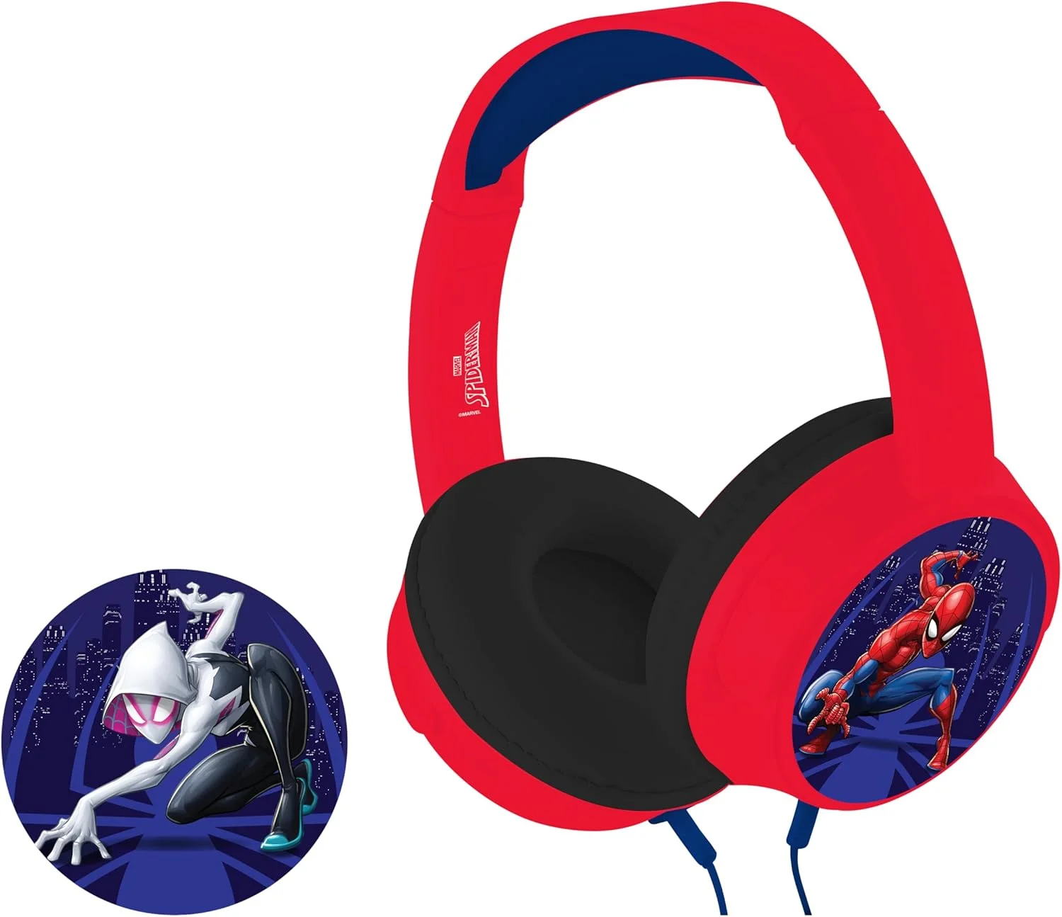 هدفون آوکس ولکانو مارول مرد عنکبوتی همراه با استیکر، گوشی های نرم و چرخان، جک 3.5 میلی متری برای کودکان