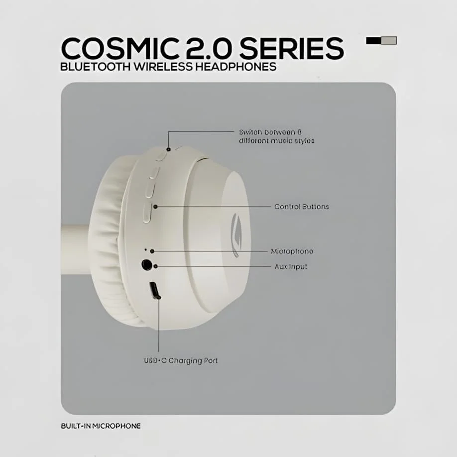 هدفون بلوتوثی سری Volkano Cosmic 2.0، هدفون رو گوشی، هدست میکروفون دار داخلی، تا 10 ساعت پخش، هدفون بی سیم تاشو، هدبند سبک وزن برای کودکان و بزرگسالان