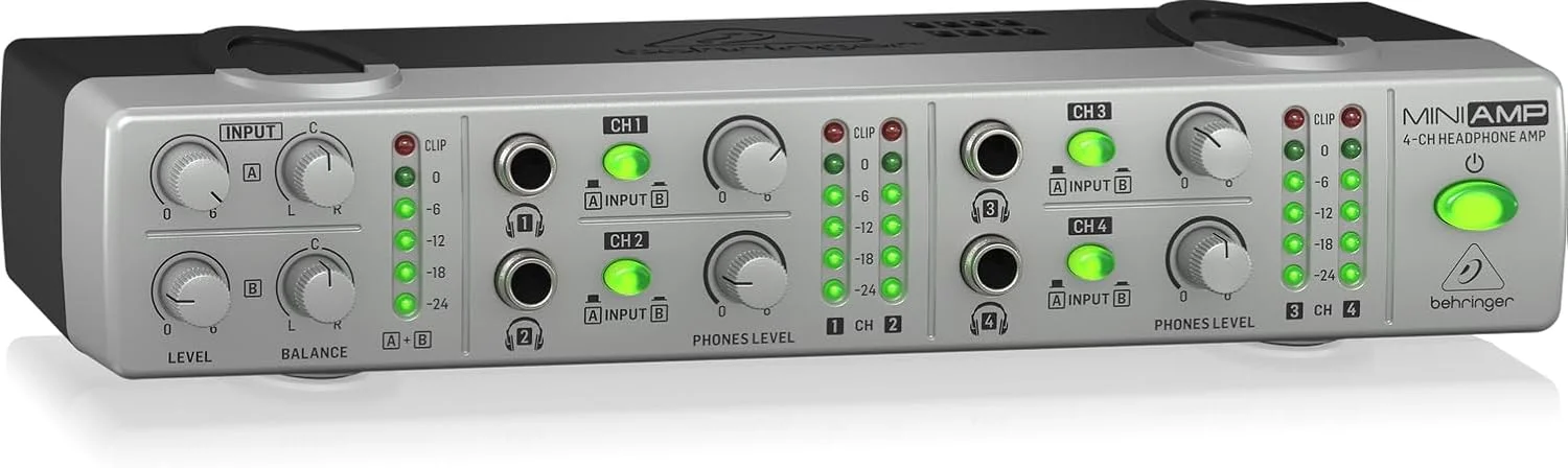 تقویت کننده هدفون استریو 4 کاناله Behringer AMP800 V2، جمع و جور و سبک وزن با 8 خروجی